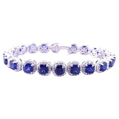 Hand Made 14K White Gold Bracelet with Sapphire & Diamonds