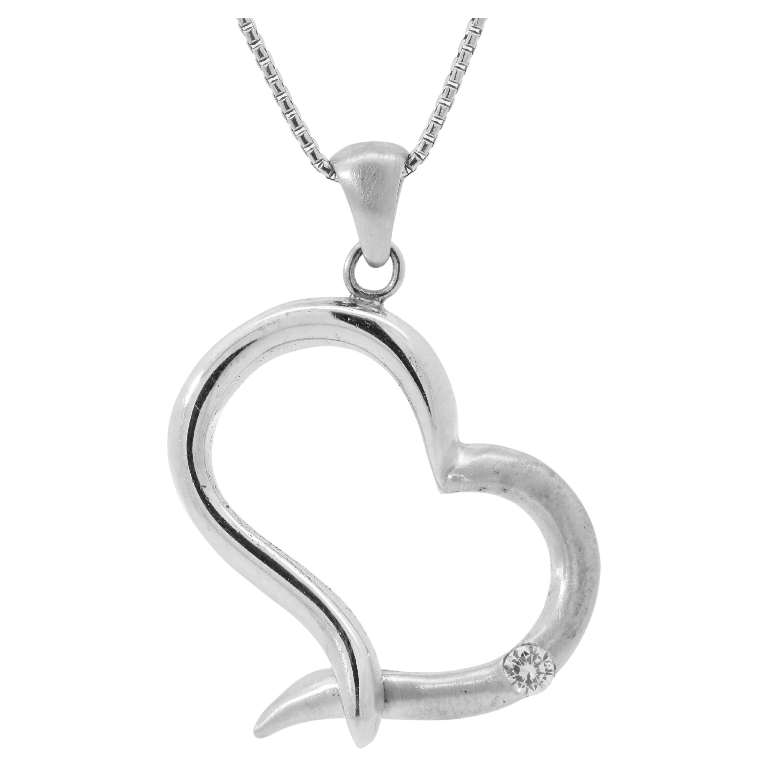 Hand Made 14K White Gold, Natural Diamond Heart Shape Necklace