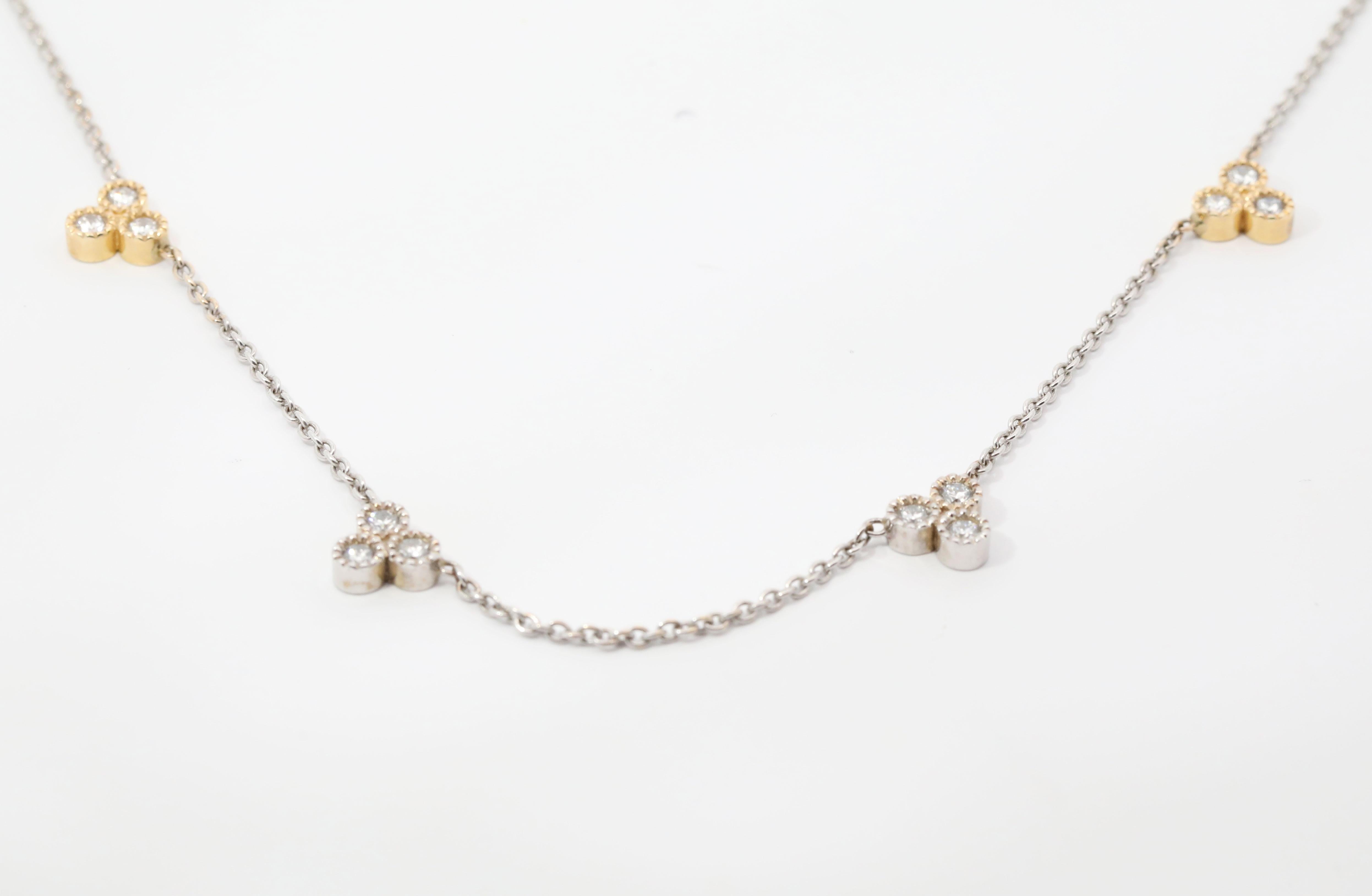 Modern Hand Made 14K White & Yellow Gold & Natural Diamonds Necklace For Sale