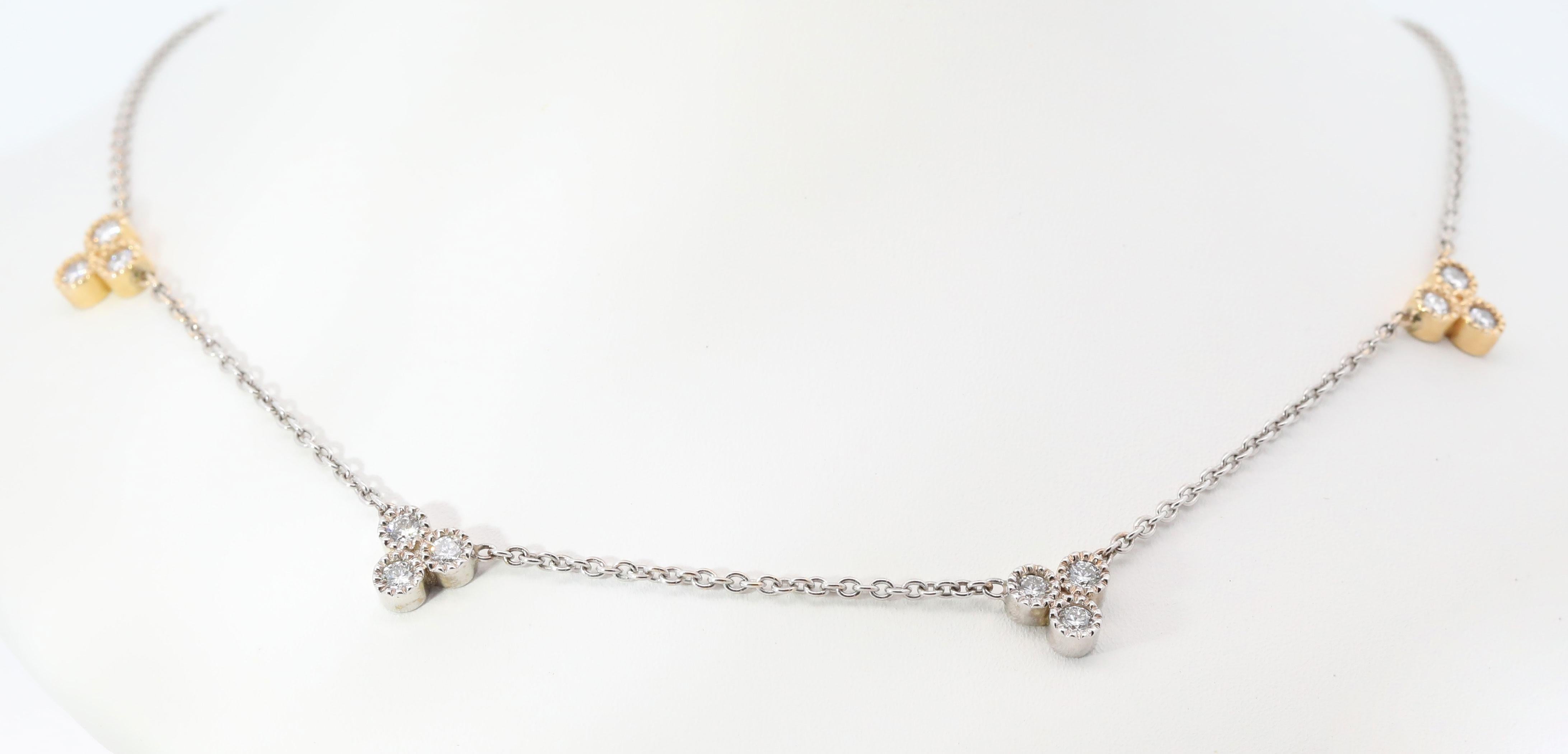 Hand Made 14K White & Yellow Gold & Natural Diamonds Necklace In New Condition For Sale In Pasadena, CA