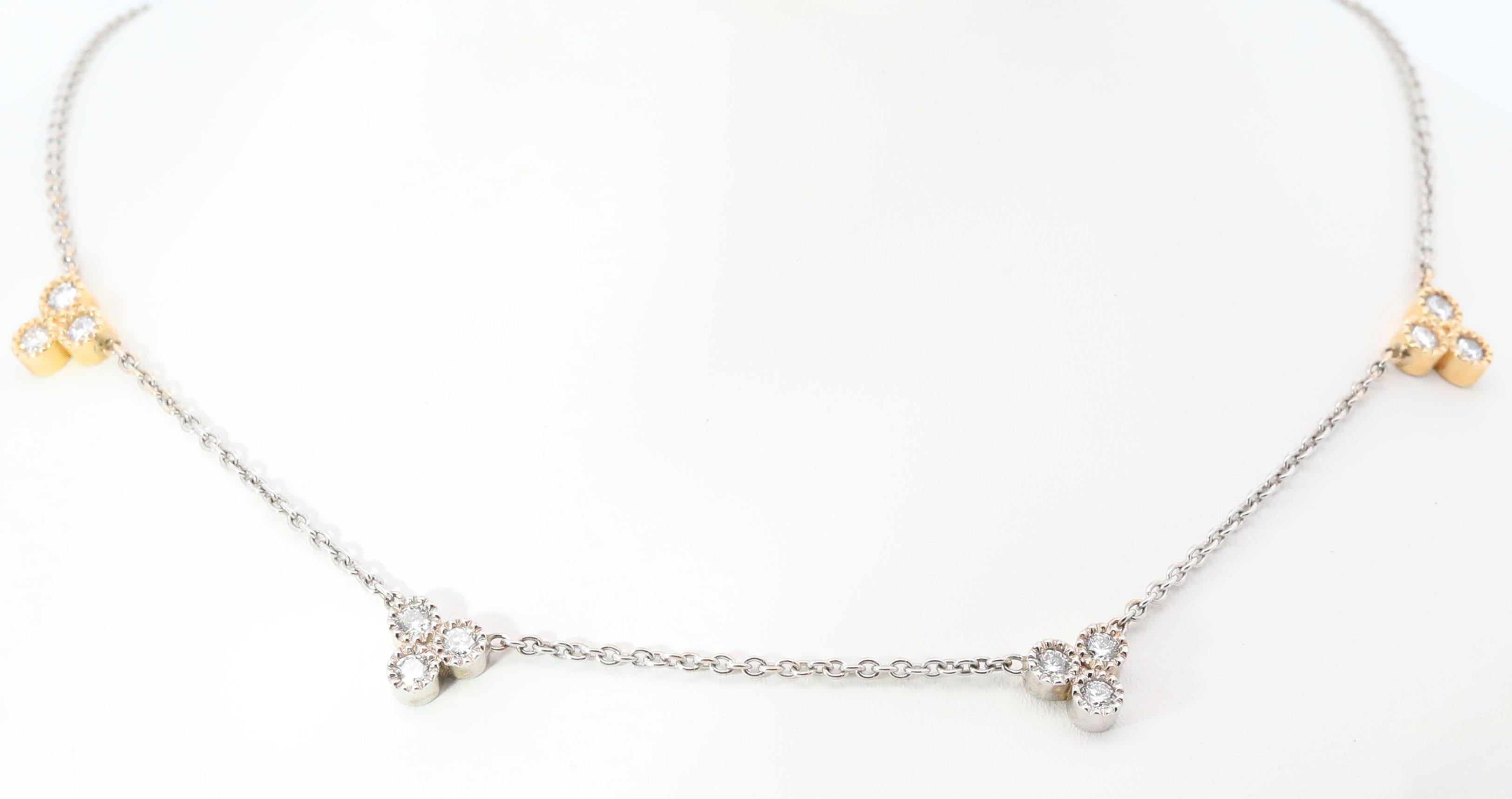 Women's Hand Made 14K White & Yellow Gold & Natural Diamonds Necklace For Sale