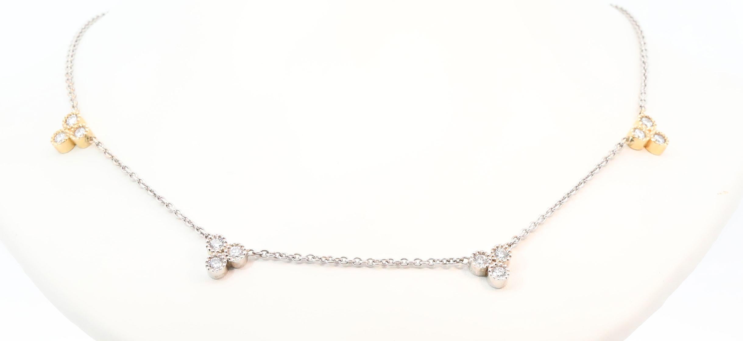 Hand Made 14K White & Yellow Gold & Natural Diamonds Necklace For Sale 1