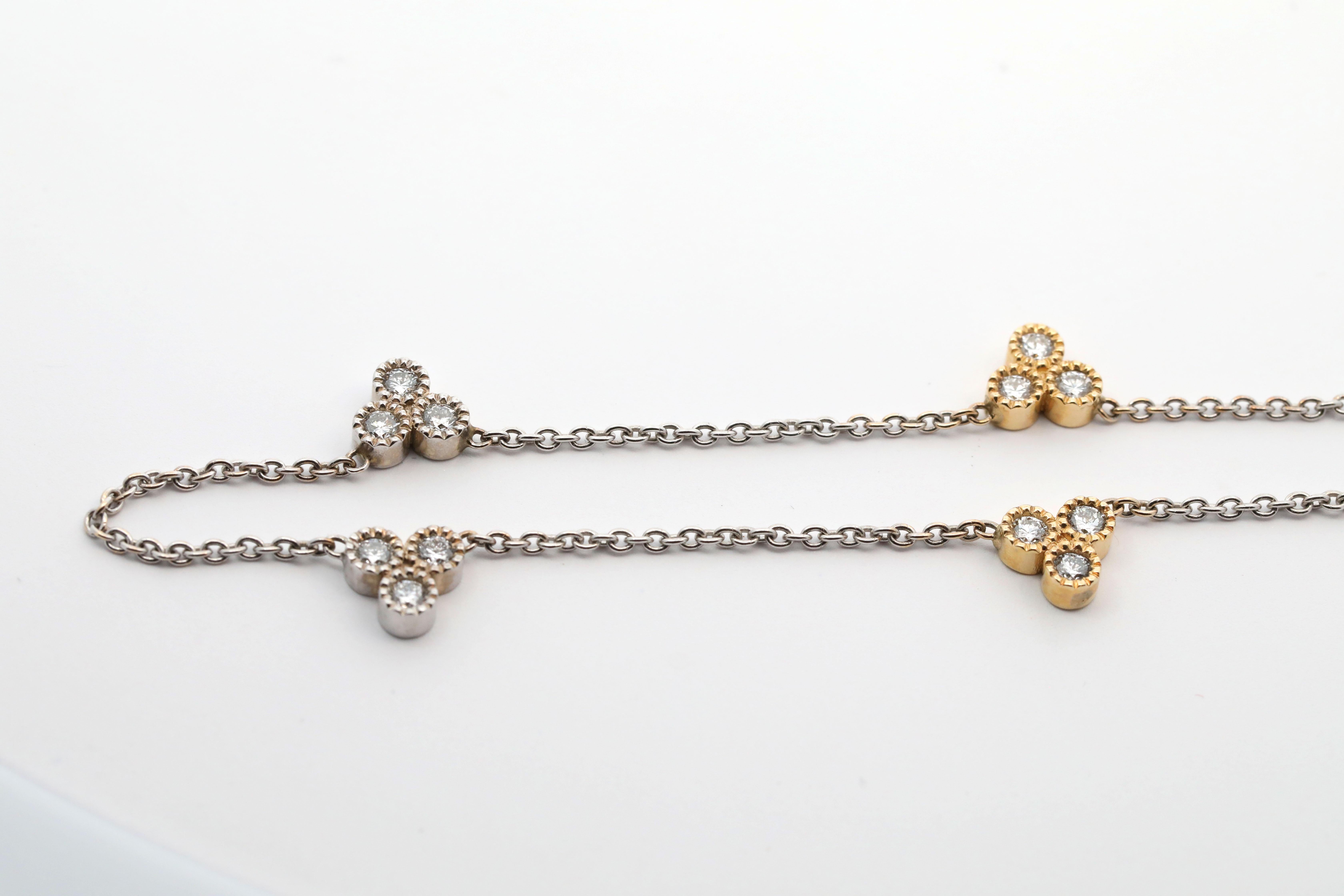 Hand Made 14K White & Yellow Gold & Natural Diamonds Necklace For Sale 2