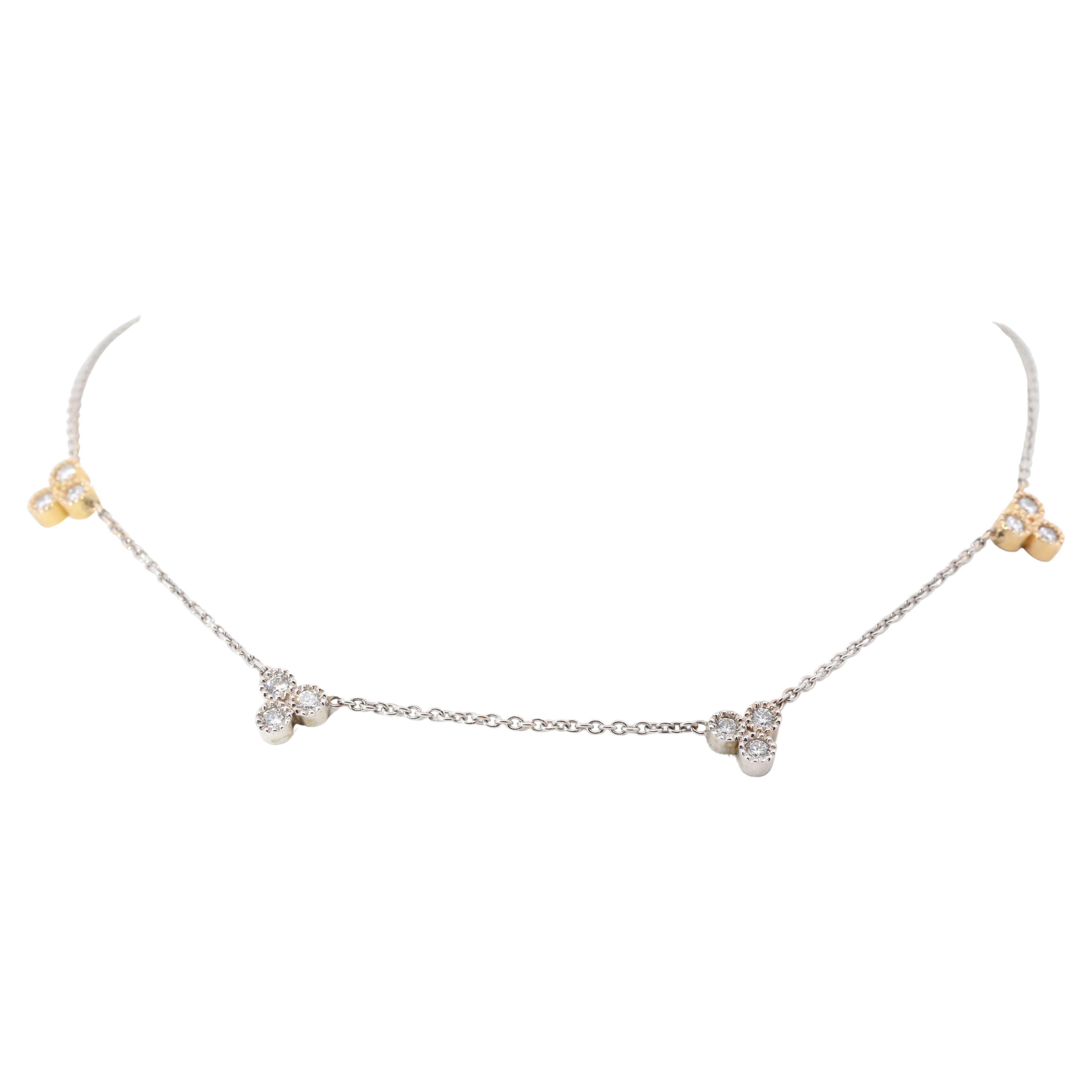 Hand Made 14K White & Yellow Gold & Natural Diamonds Necklace