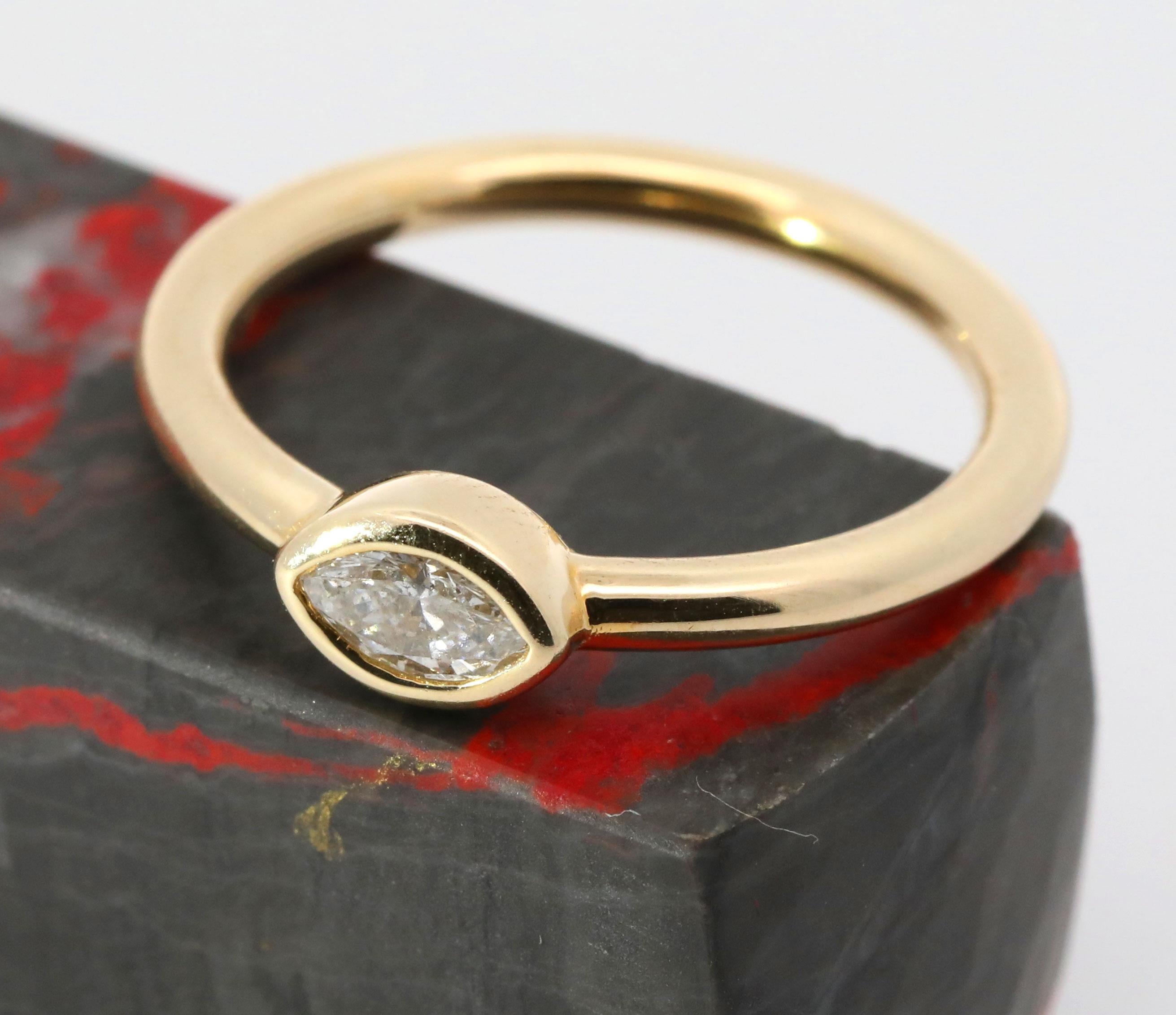 Modern Hand Made 14K Yellow gold & Natural Marquise Cut Diamond Ring For Sale