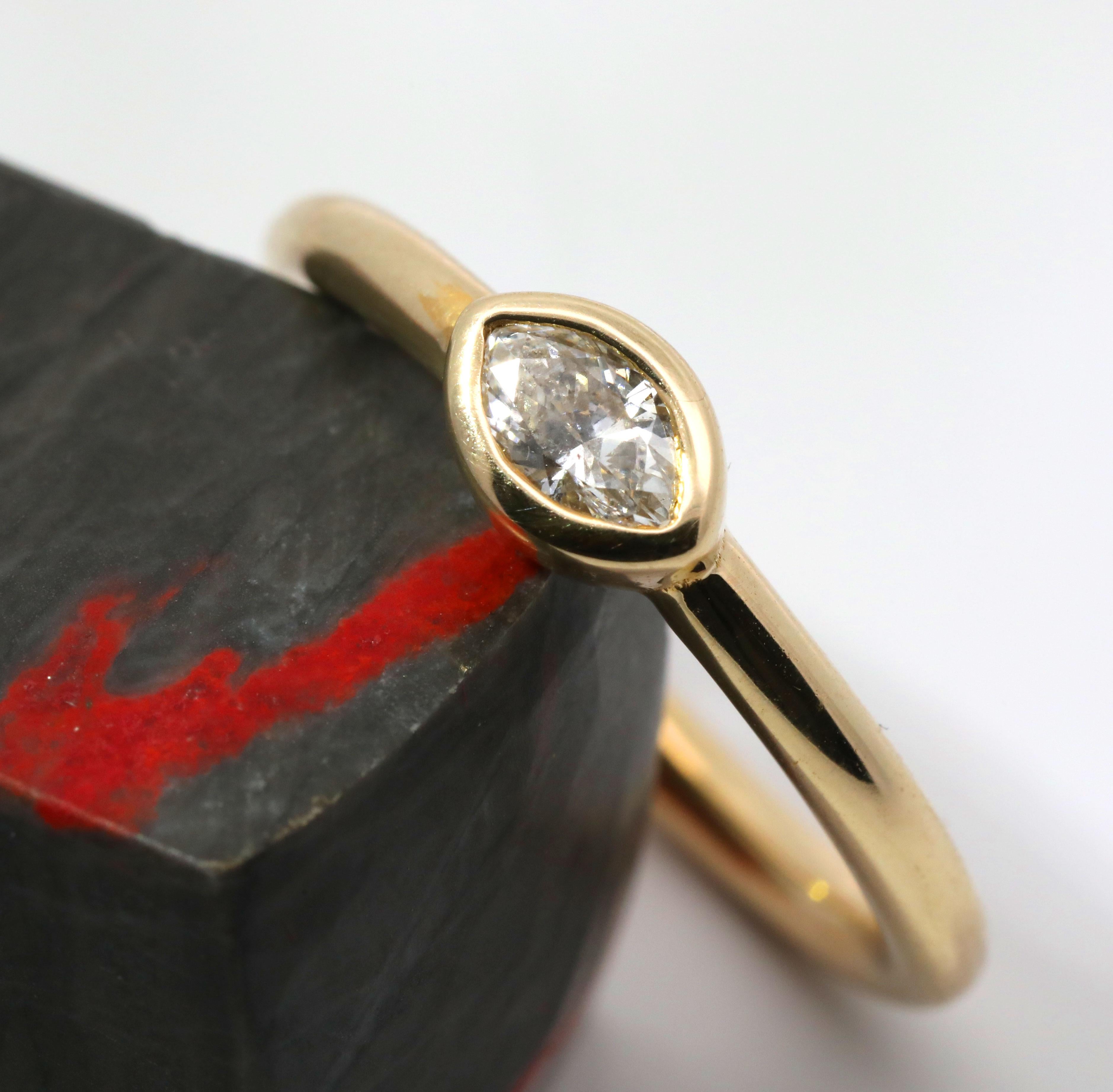 Women's Hand Made 14K Yellow gold & Natural Marquise Cut Diamond Ring For Sale