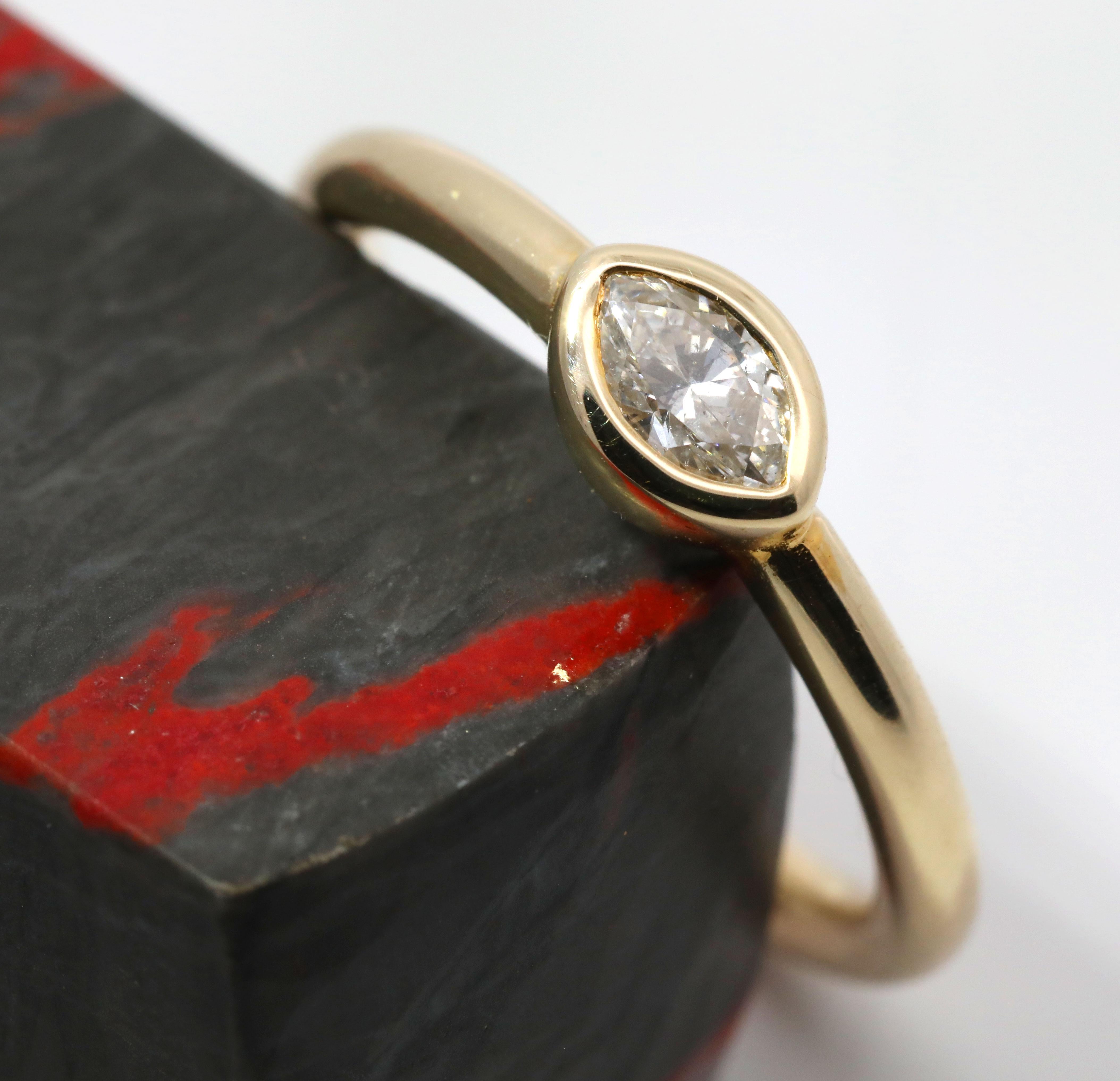 Hand Made 14K Yellow gold & Natural Marquise Cut Diamond Ring For Sale 1