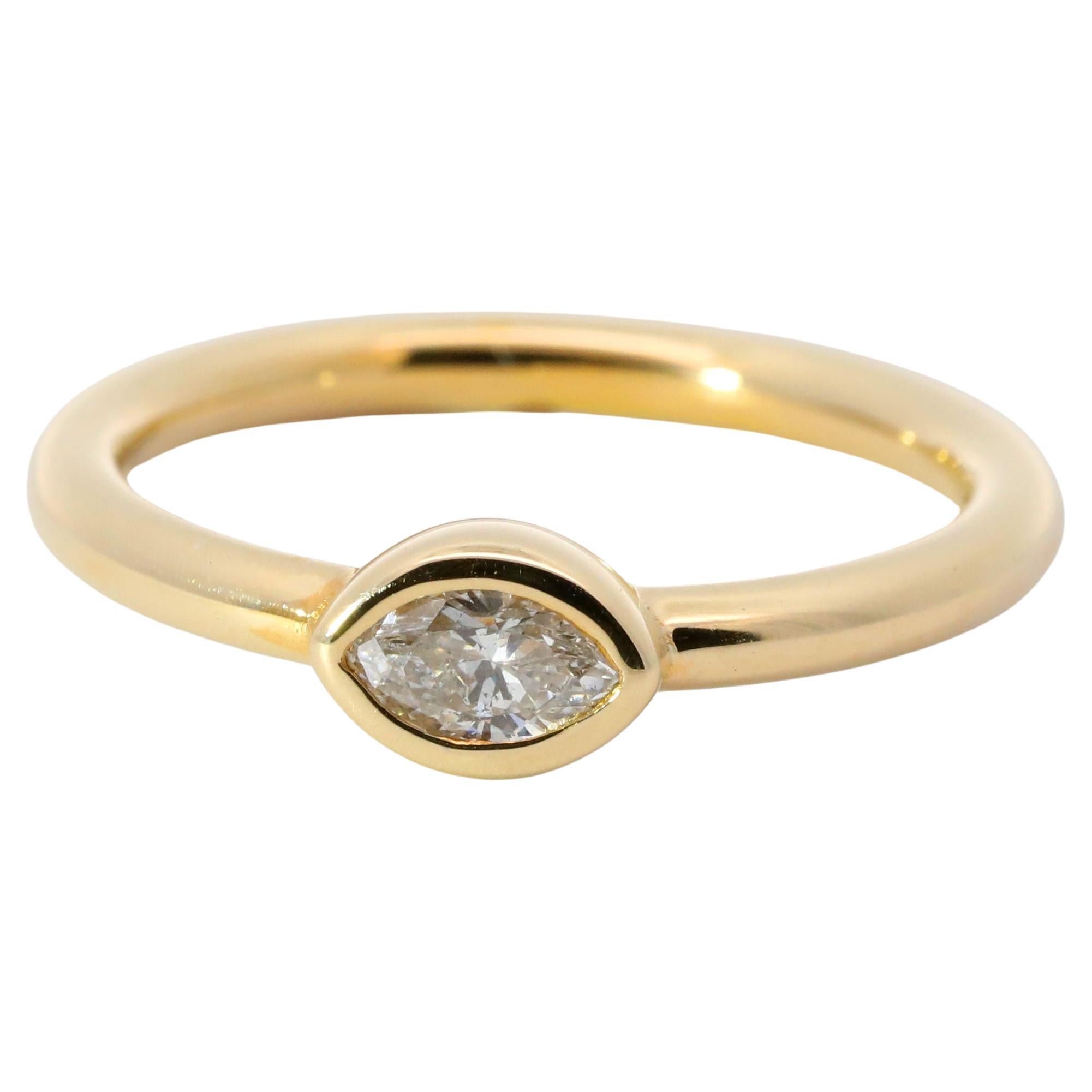 Hand Made 14K Yellow gold & Natural Marquise Cut Diamond Ring For Sale