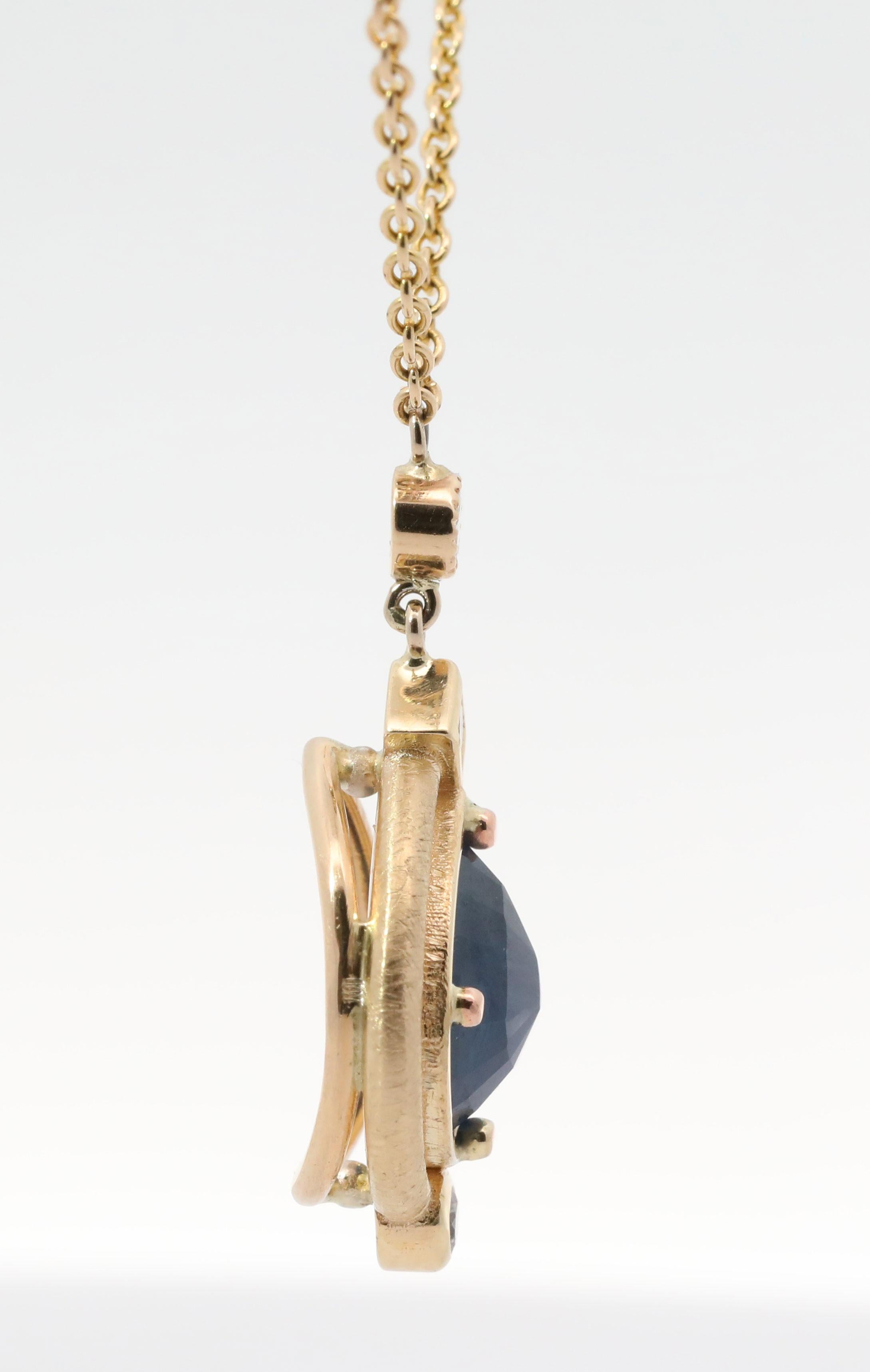 Hand Made 14K Yellow gold, Natural Sapphire, Natural Diamonds Necklace For Sale 1