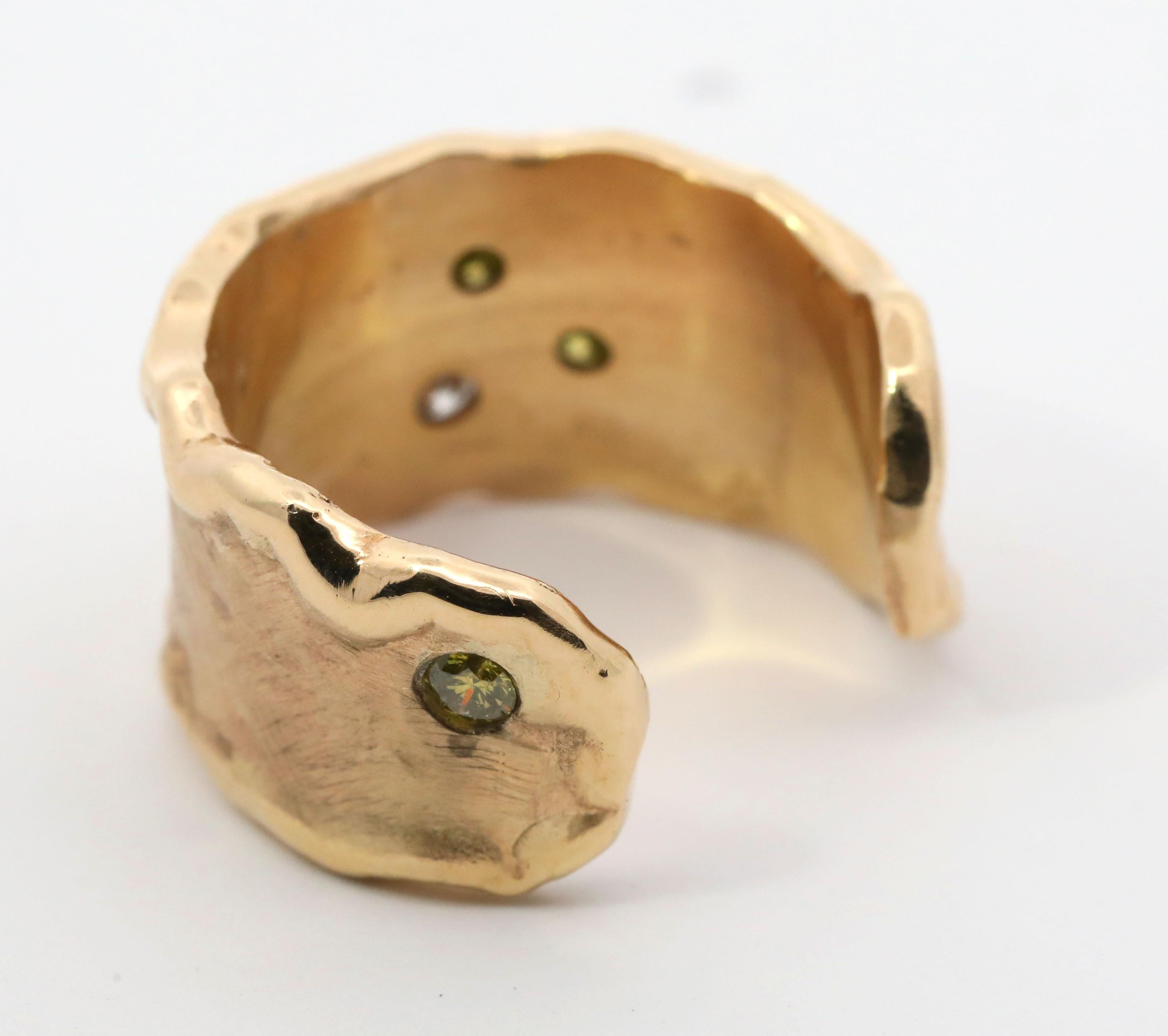 Hand Made 18K Yellow Gold, Natural Diamond Necklace. 
Total Weight: 9.8 grams. 
Diamonds: 0.32ct. 
Ring Size: 6-1/4