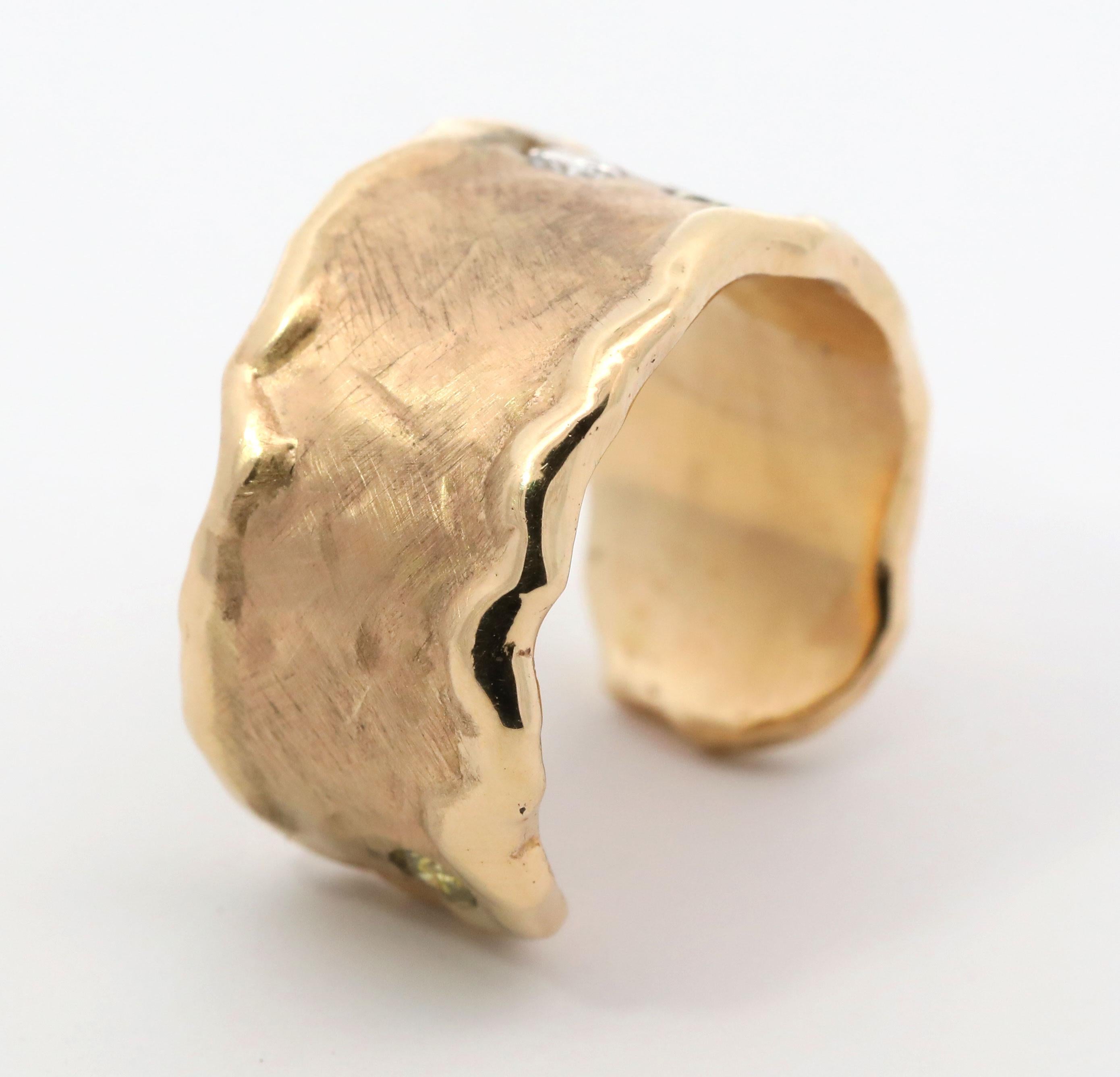 Brilliant Cut Hand Made 14K Yellow Gold, Natural White & Fancy Yellow Diamond Ring For Sale
