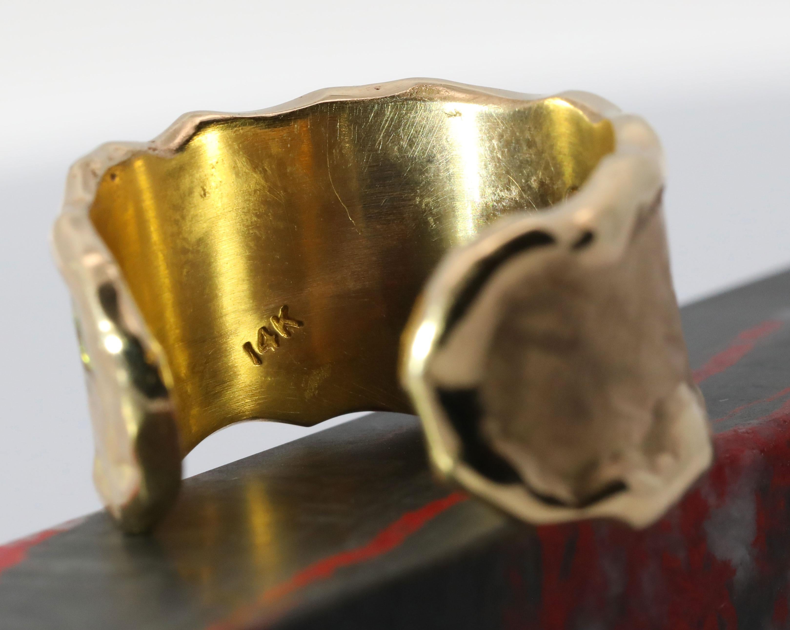 Hand Made 14K Yellow Gold, Natural White & Fancy Yellow Diamond Ring For Sale 2