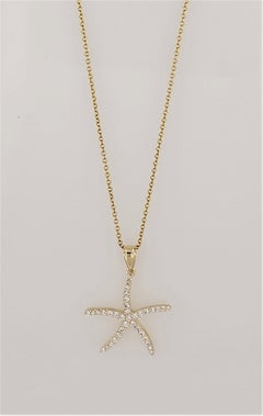 Hand-Made 14K Yellow  Gold Pendant Chain with Diamonds