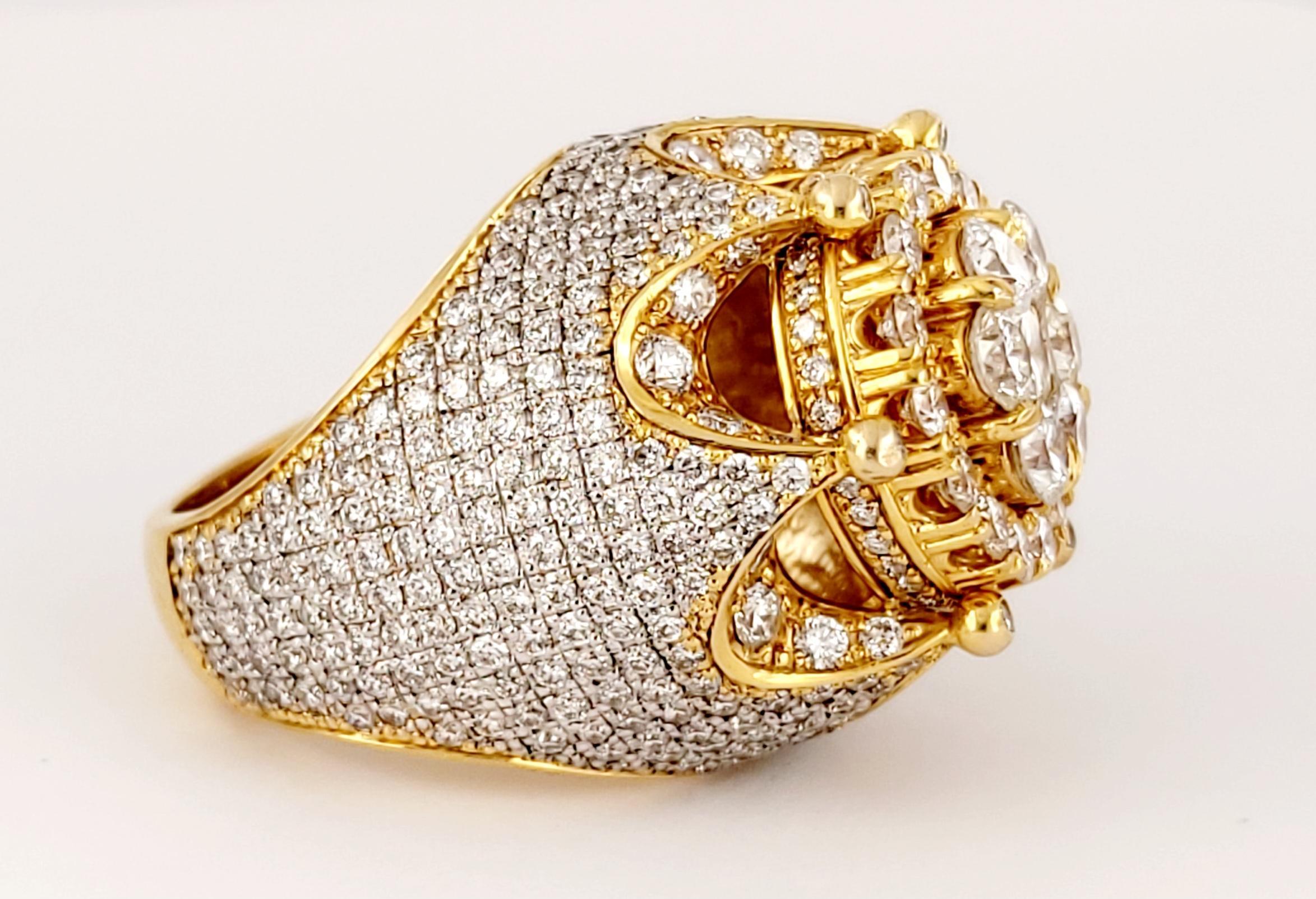 Round Cut Hand-Made 14K Yellow Gold Ring with Diamonds Size 10.25 For Sale