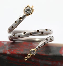 Hand Made 14K Yellow & White Gold Set With Natural Diamond Snake Ring