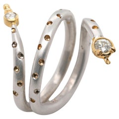 Hand Made 14K Yellow & White Gold Set With Natural Diamond Snake Ring
