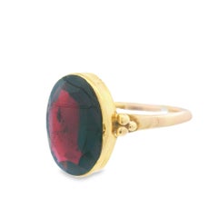 Hand Made 18k Gelbgold Granat Ring 1920s  Flach zur Hand - Unabhängiges Apprai