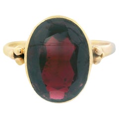 Hand Made 18k Yellow Gold Garnet Ring 1920s  - Flat to Hand - Independent Apprai