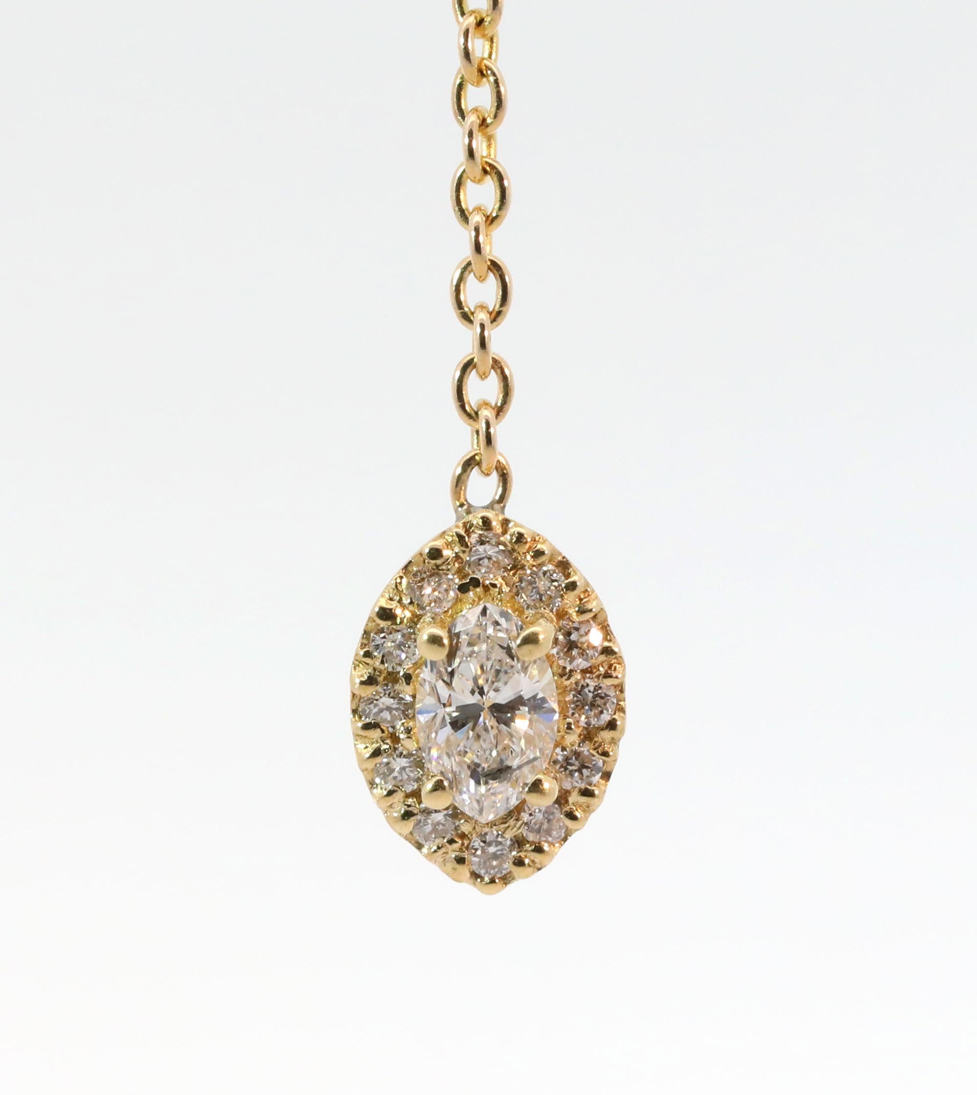 Taille Marquise Collier pendentif en or jaune 18K et diamants naturels, fait à la main en vente