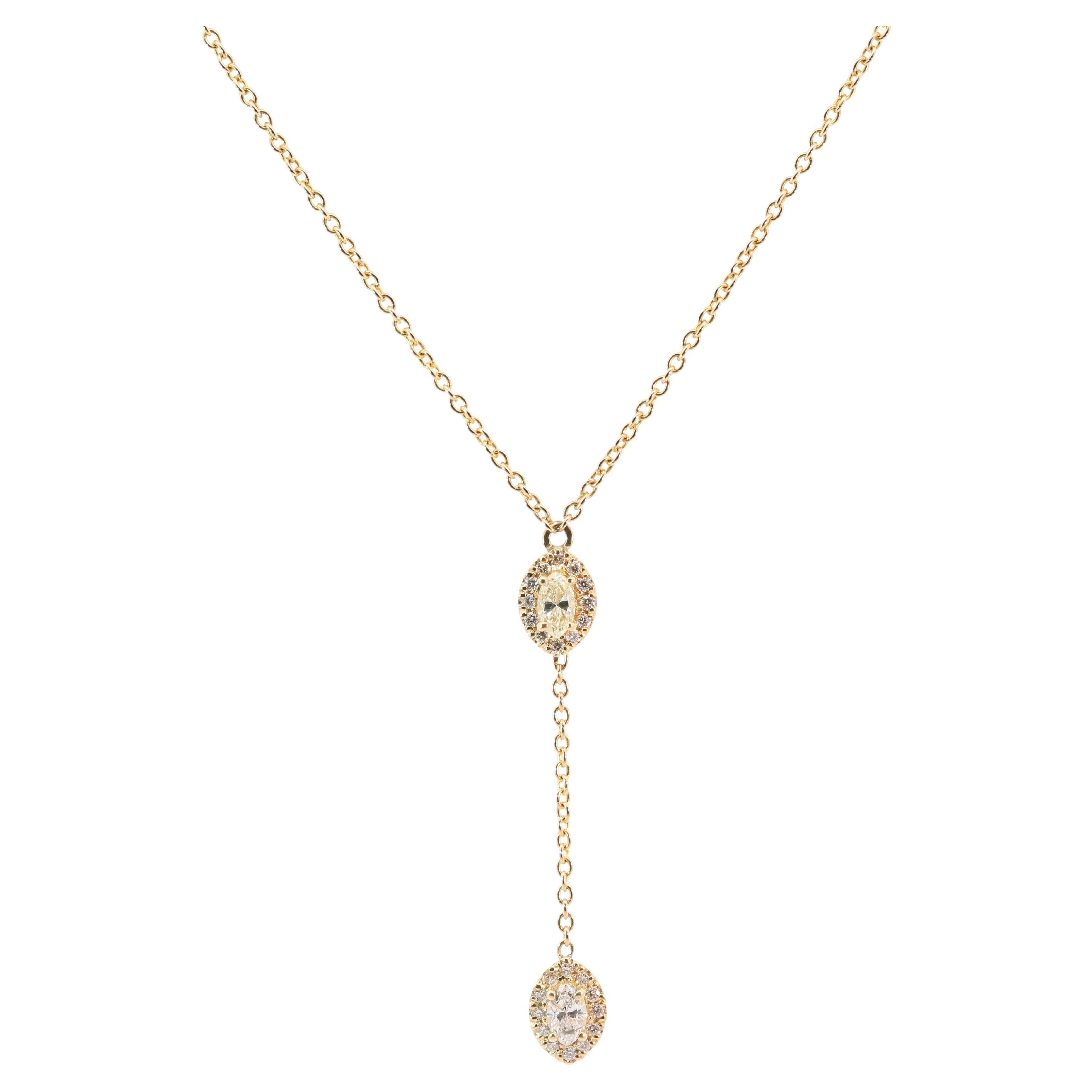Hand Made 18K Gelbgold & natürliche Diamanten Tropfen Halskette