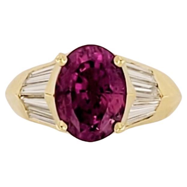 Hand Made  18K Yellow  Gold ring Pink Sapphire with Diamonds