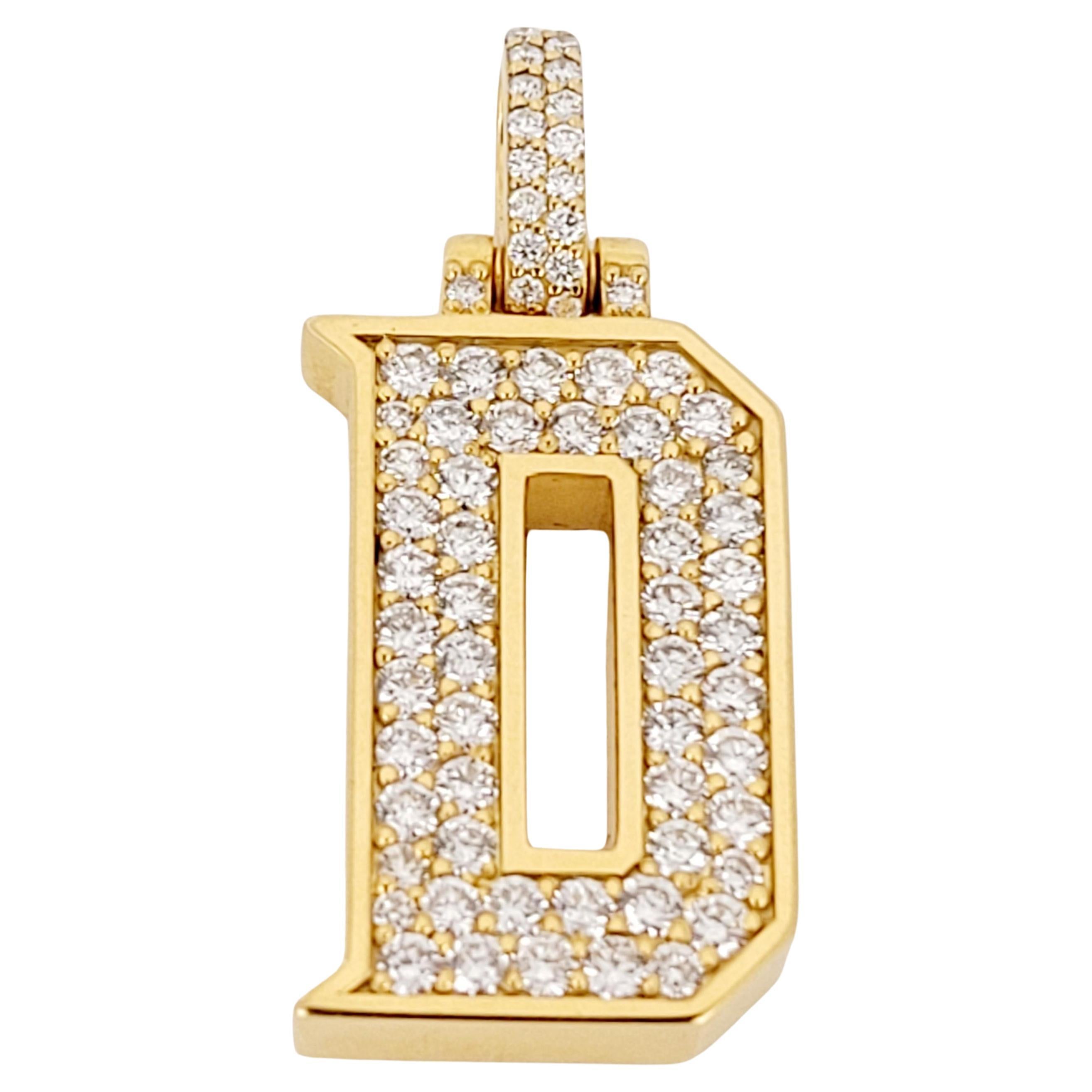 Hand-Made 18KY gold  D pendant with diamonds For Sale