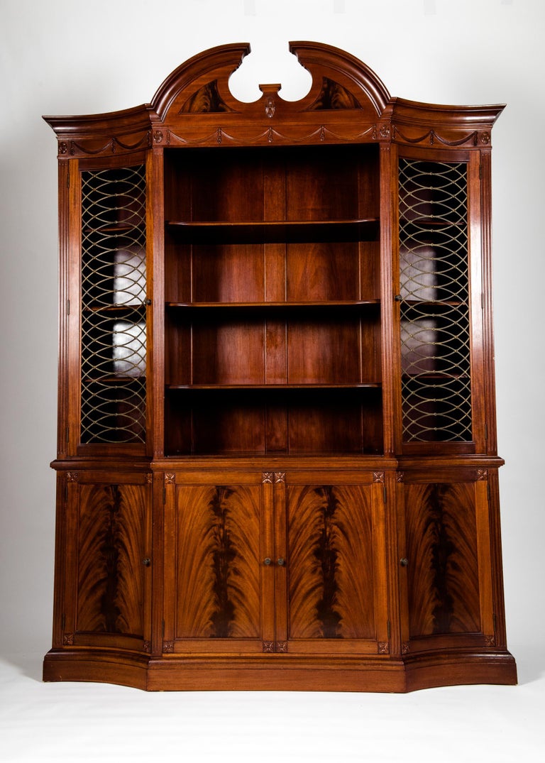 Handmade 20th Century Mahogany Wood Two Parts Breakfront For Sale