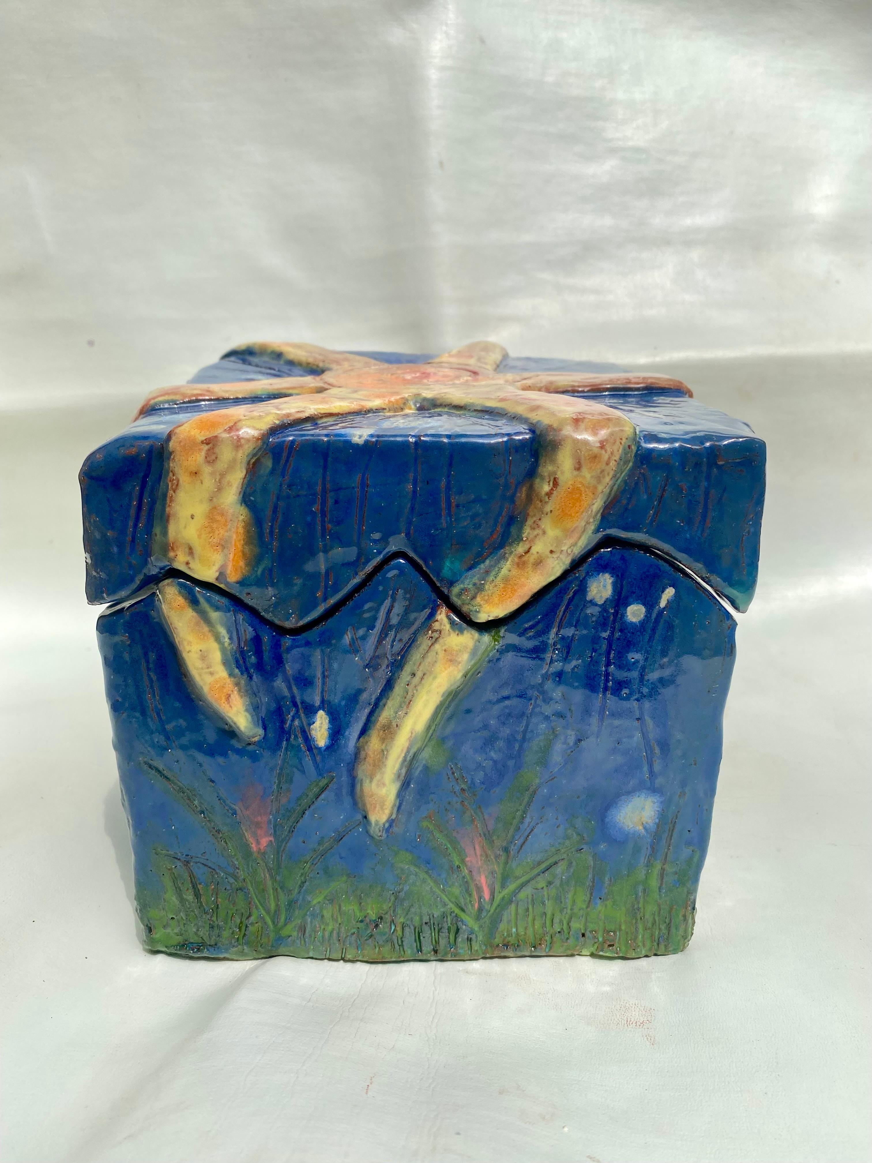 American Hand Made Abstract Sculptural Glazed Ceramic Box. Fitted Lid For Sale