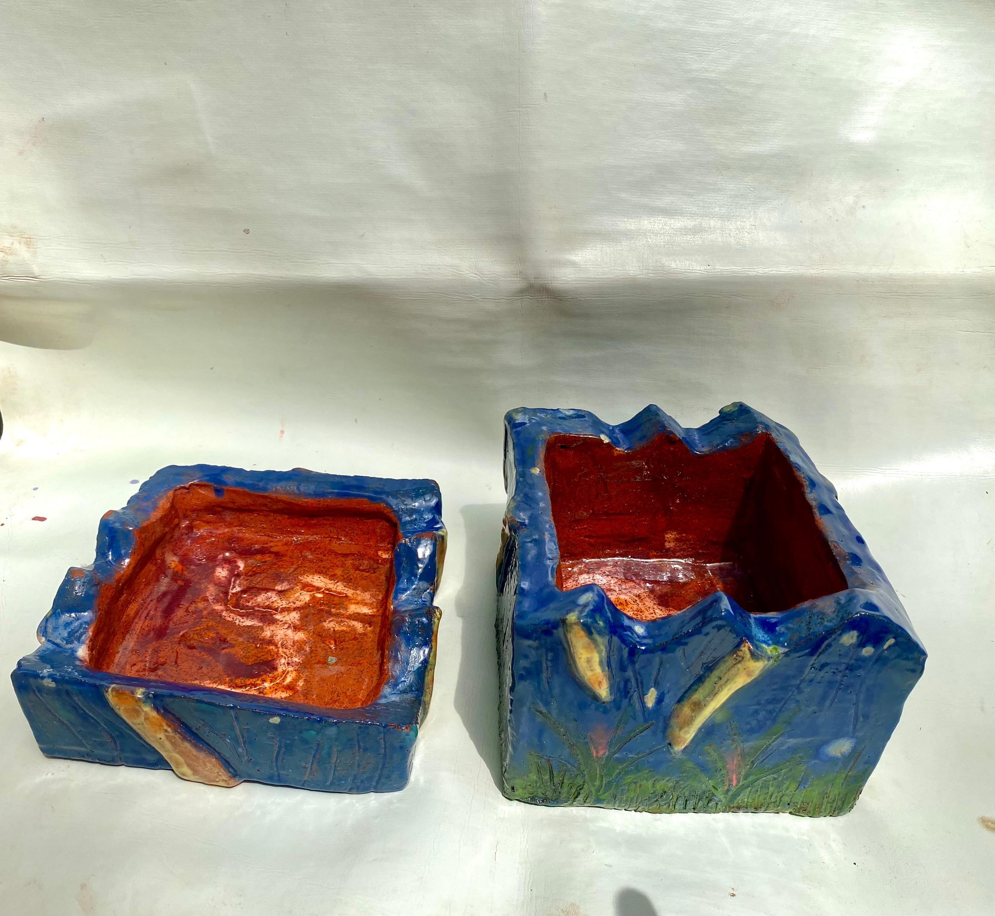 Hand Made Abstract Sculptural Glazed Ceramic Box. Fitted Lid In New Condition For Sale In Miami, FL