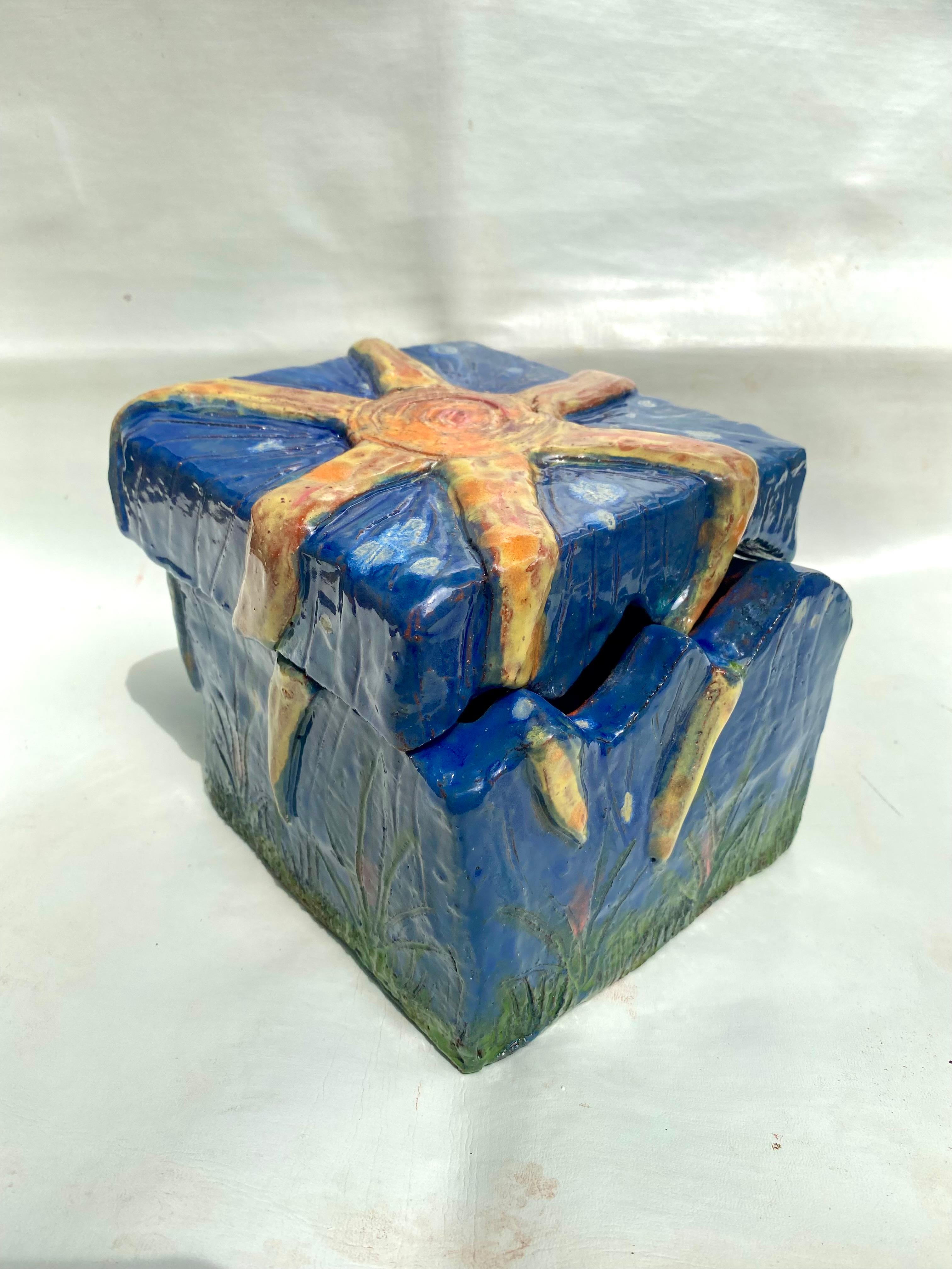 Contemporary Hand Made Abstract Sculptural Glazed Ceramic Box. Fitted Lid For Sale