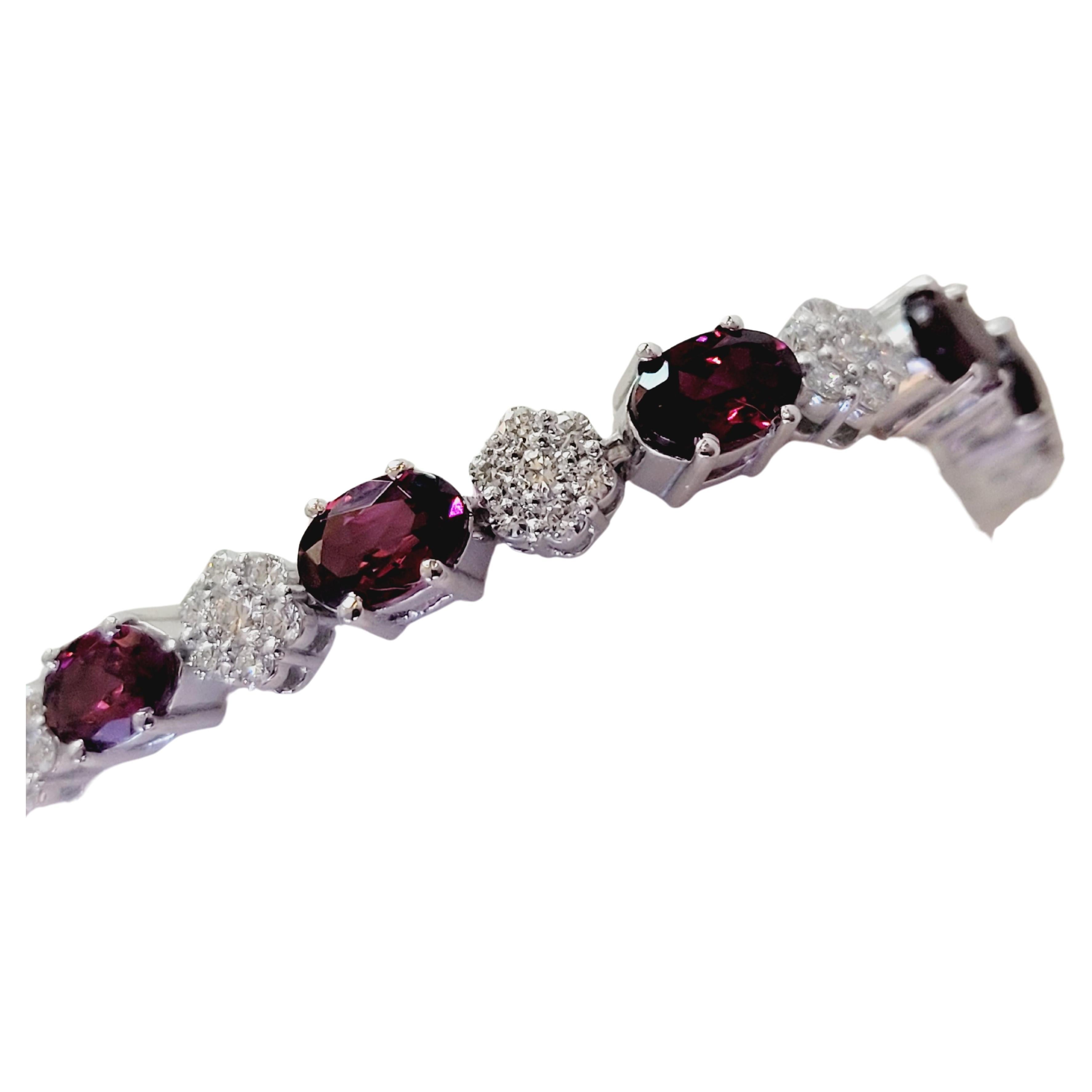 Hand Made Amethyst Bracelet 14K White Gold Bracelet with Diamonds