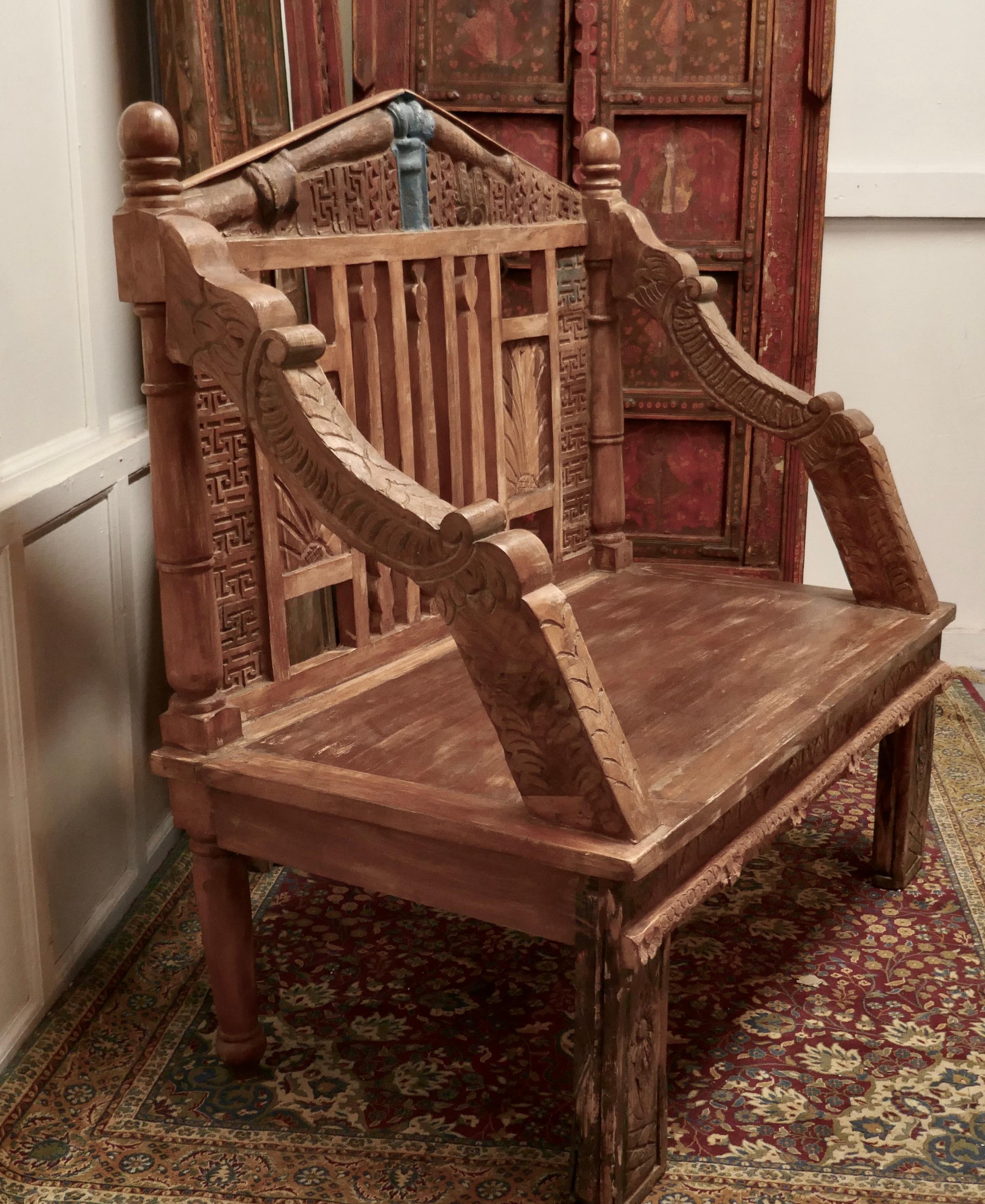 Hand Made Anglo Indian Folk Art Bench In Good Condition For Sale In Chillerton, Isle of Wight