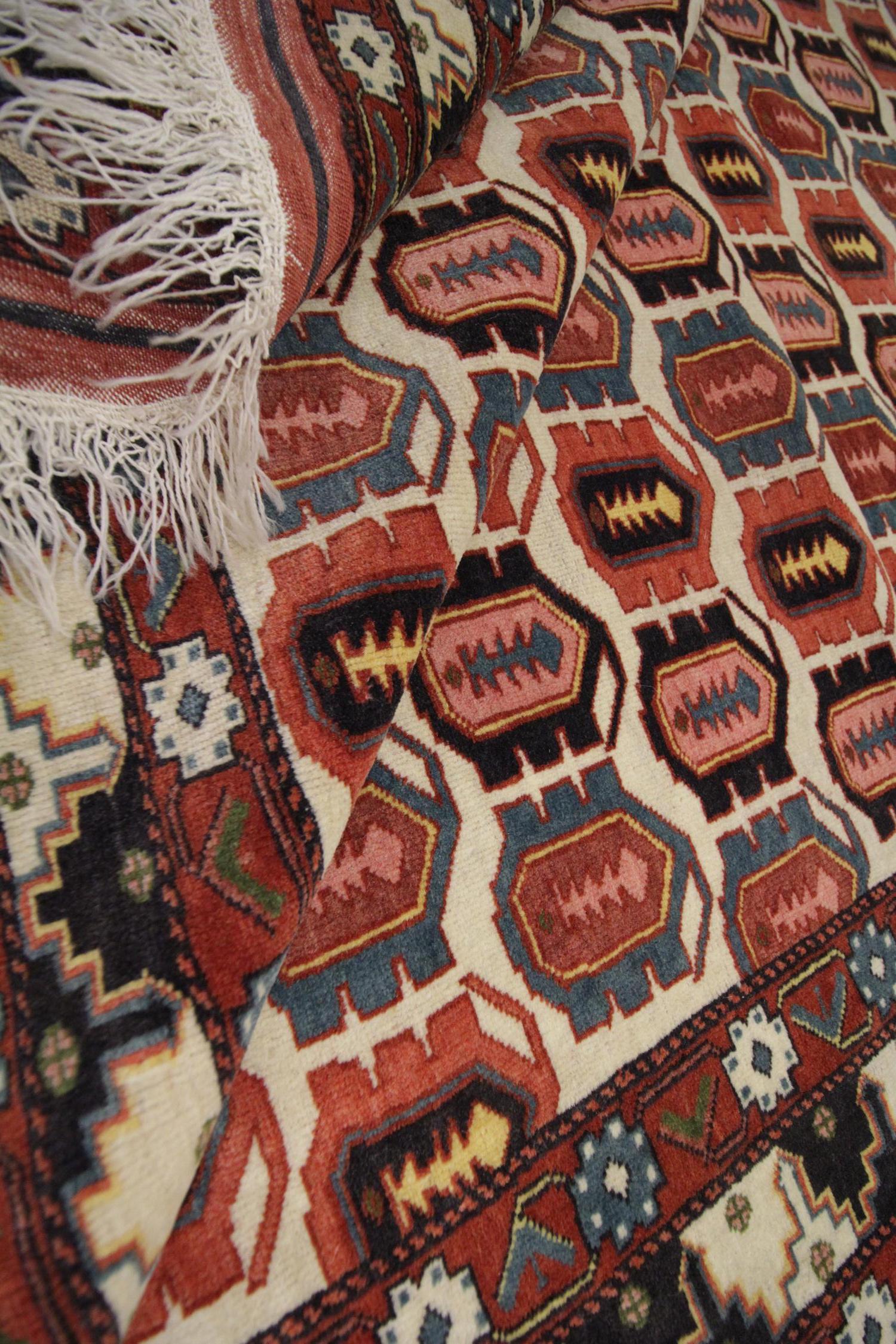 Handmade Antique Caucasian Tribal Living Room Rug, All-Over Pattern Carpet Rug For Sale 5