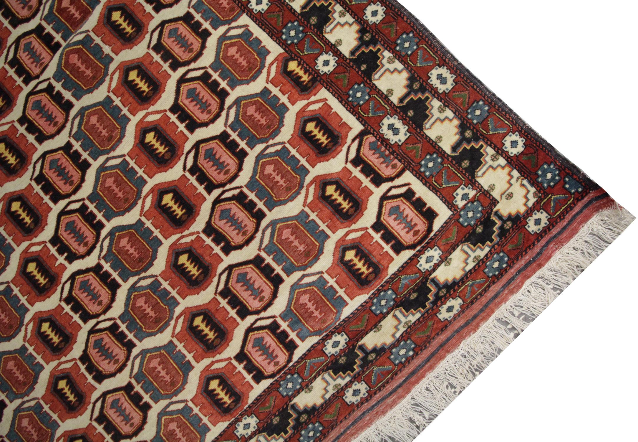 Handmade Antique Caucasian Tribal Living Room Rug, All-Over Pattern Carpet Rug In Good Condition For Sale In Hampshire, GB