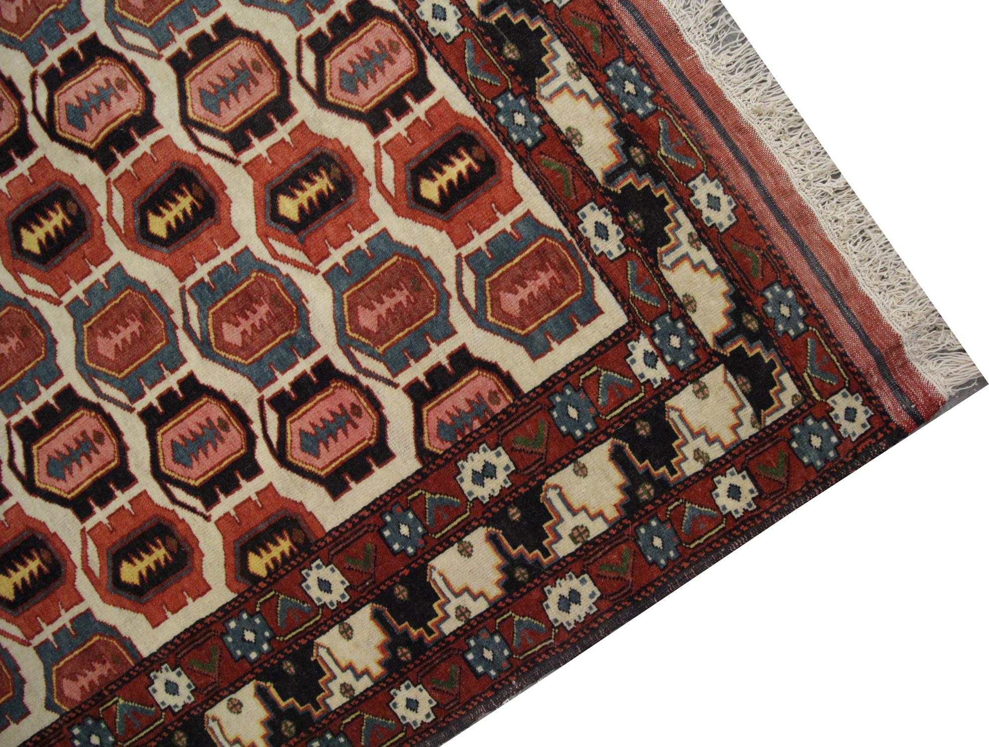 Handmade Antique Caucasian Tribal Living Room Rug, All-Over Pattern Carpet Rug For Sale 2