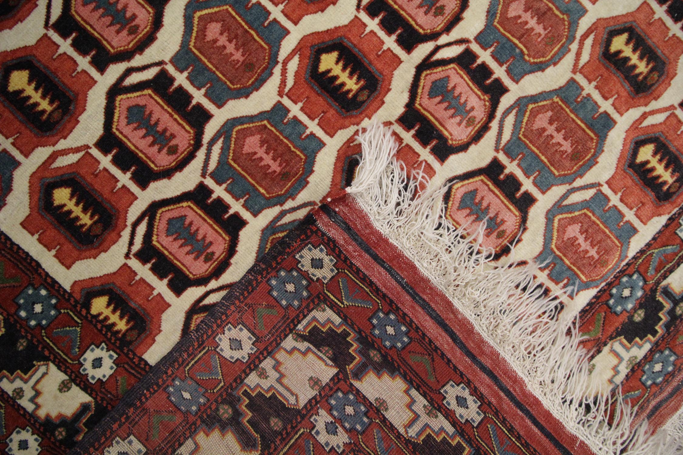 Handmade Antique Caucasian Tribal Living Room Rug, All-Over Pattern Carpet Rug For Sale 3