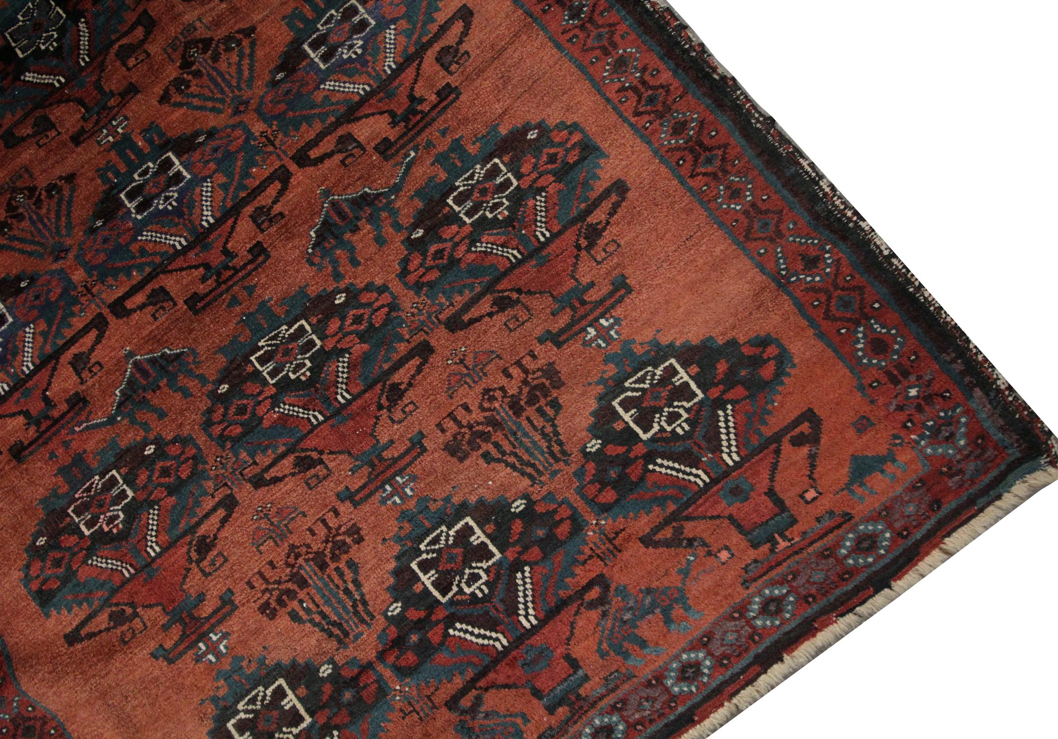 Hand-Crafted Handmade Antique Tribal Living Room Rug, Traditional Red Wool Carpet Rug For Sale