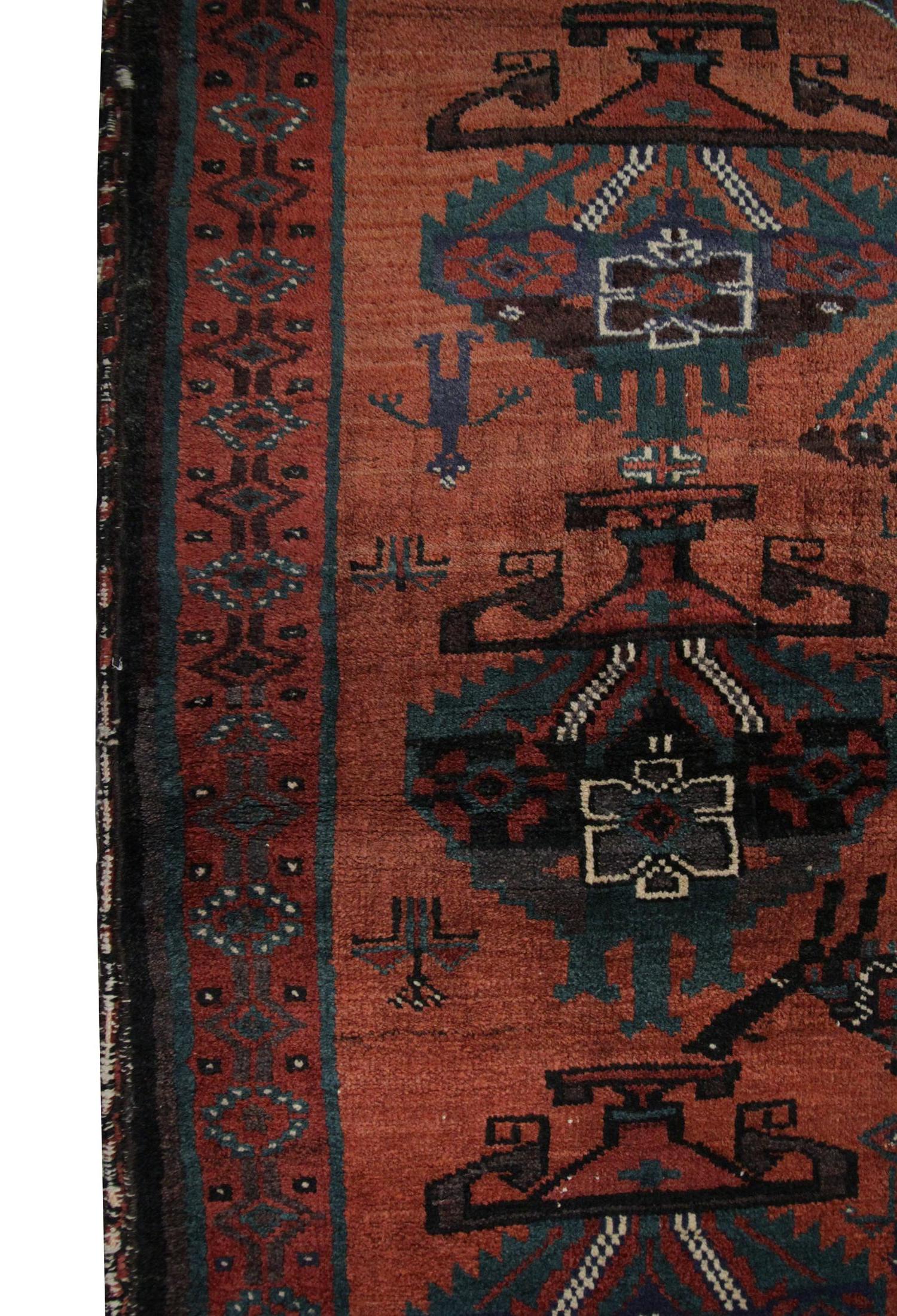 20th Century Handmade Antique Tribal Living Room Rug, Traditional Red Wool Carpet Rug For Sale