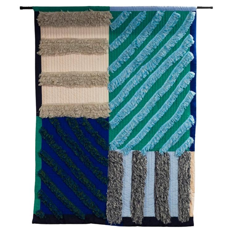Hand made appliquéd geometric wall hanging art tapestry by G+S x 2LG Studio Blue