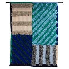 Hand made appliquéd geometric wall hanging art tapestry by G+S x 2LG Studio Blue