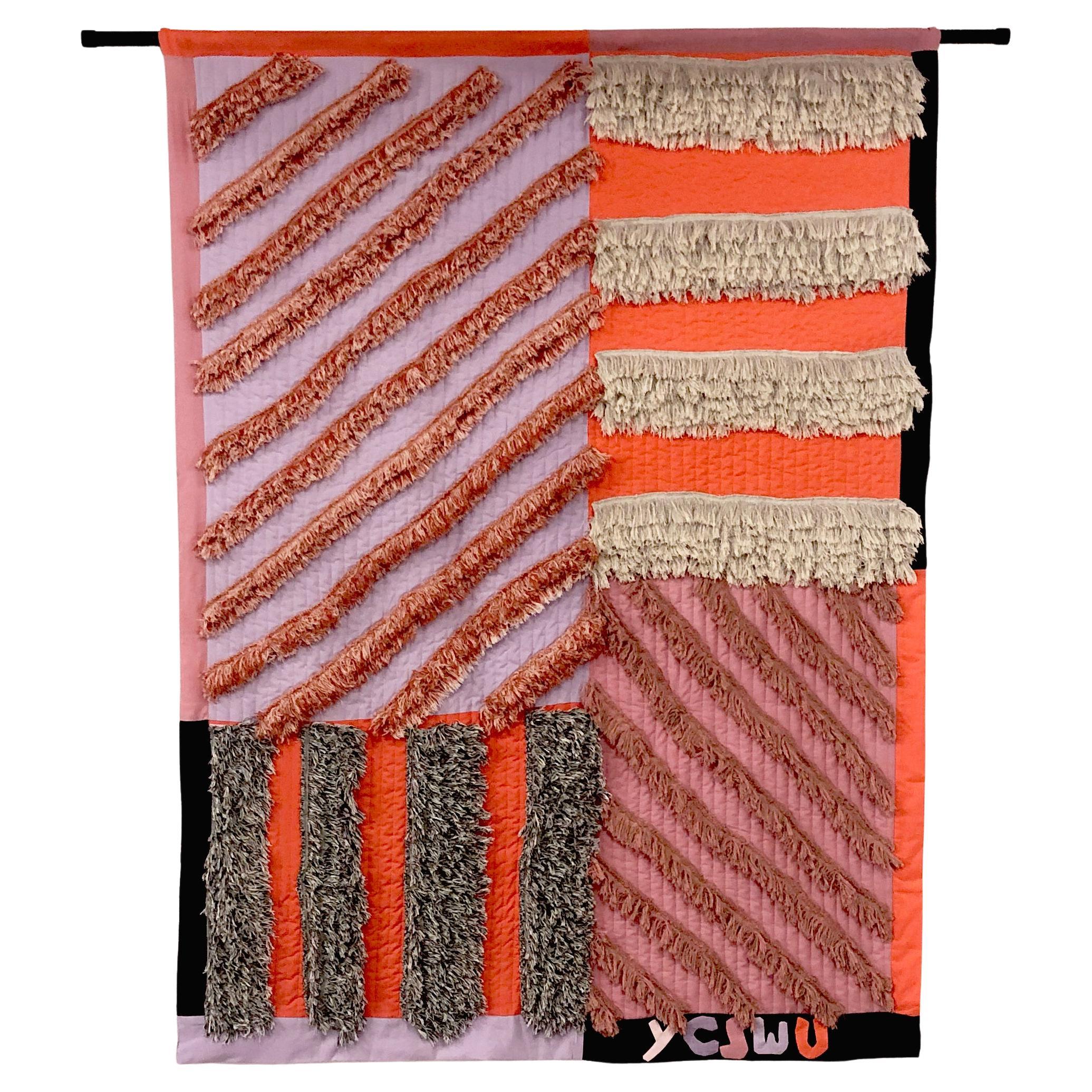 Hand made appliquéd geometric wall hanging art tapestry by G+S x 2LG Studio Pink