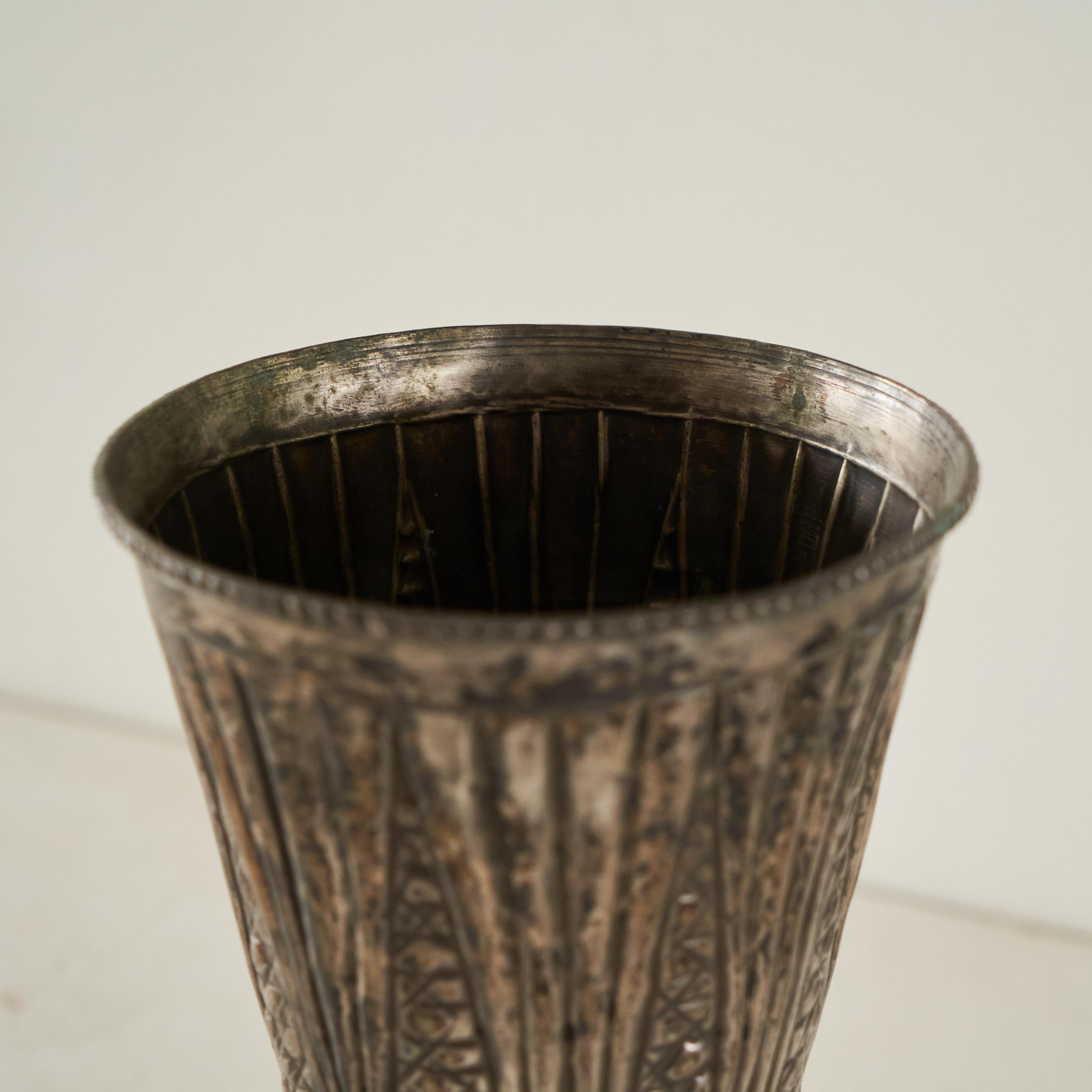 20th Century Hand Made Art Deco Vase in Patinated Silver Plate 1930s