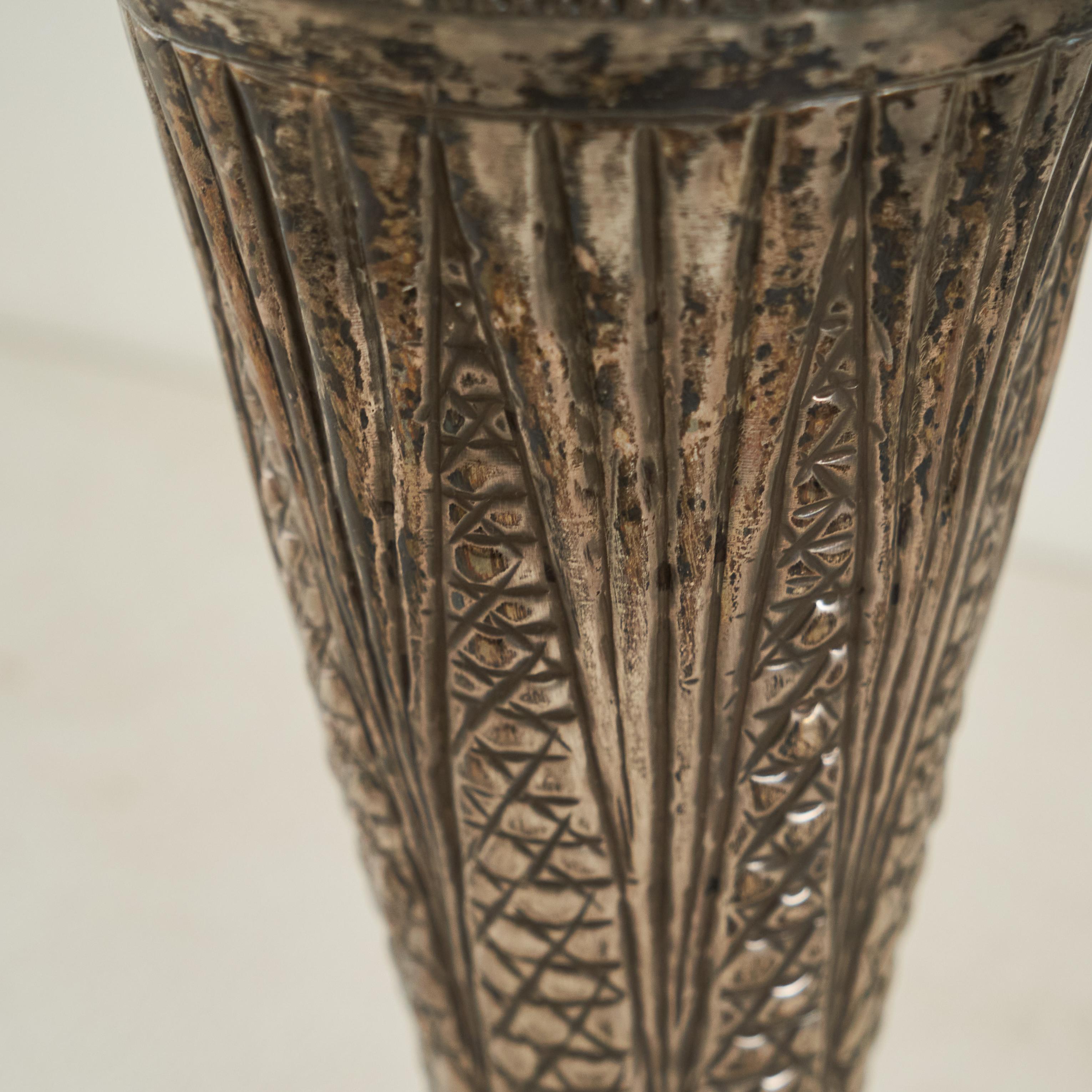 Hand Made Art Deco Vase in Patinated Silver Plate 1930s 1