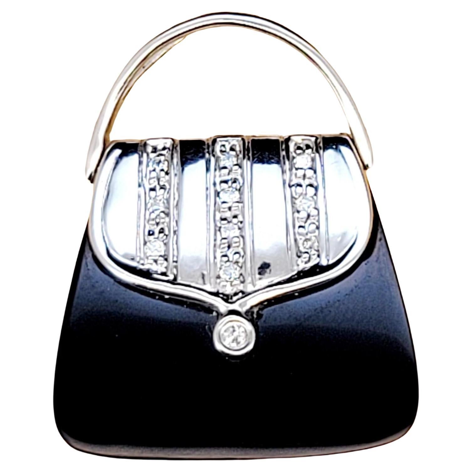 Hand-Made Bag Pendant in 14K White Gold with Diamonds