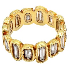Hand Made Baguette Diamond Band Ring in 18 Karat Yellow Gold