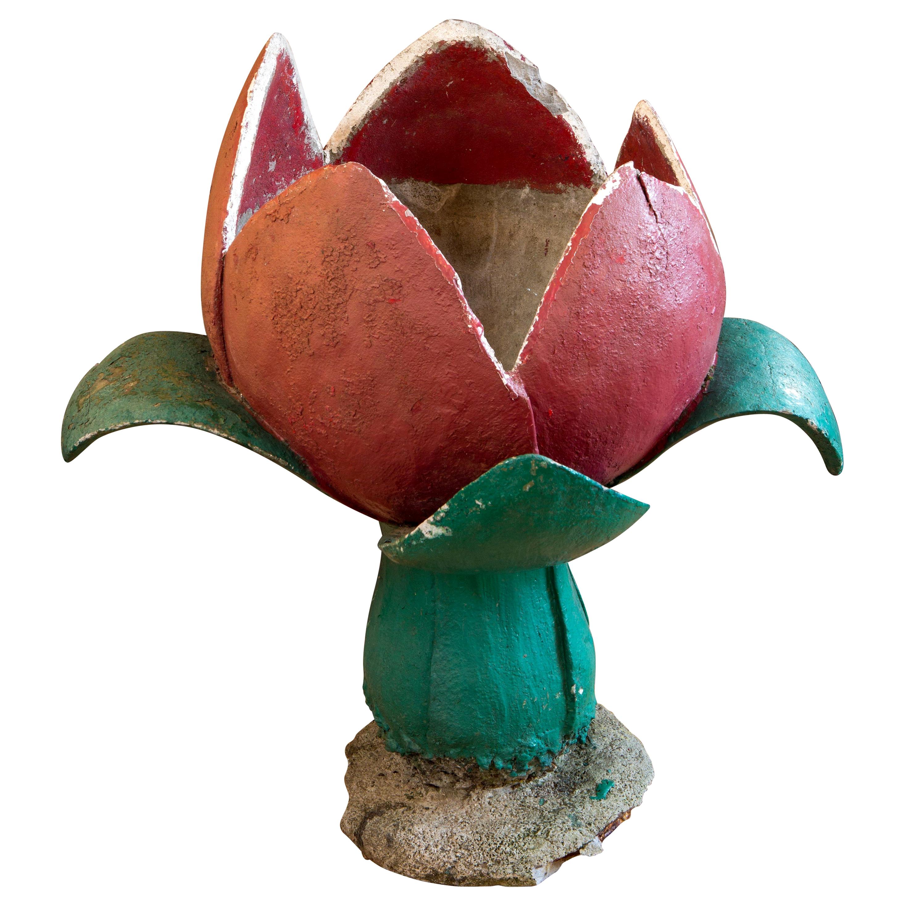 Handmade Belgian "Tulip" Painted Concrete Planter or Jardinière