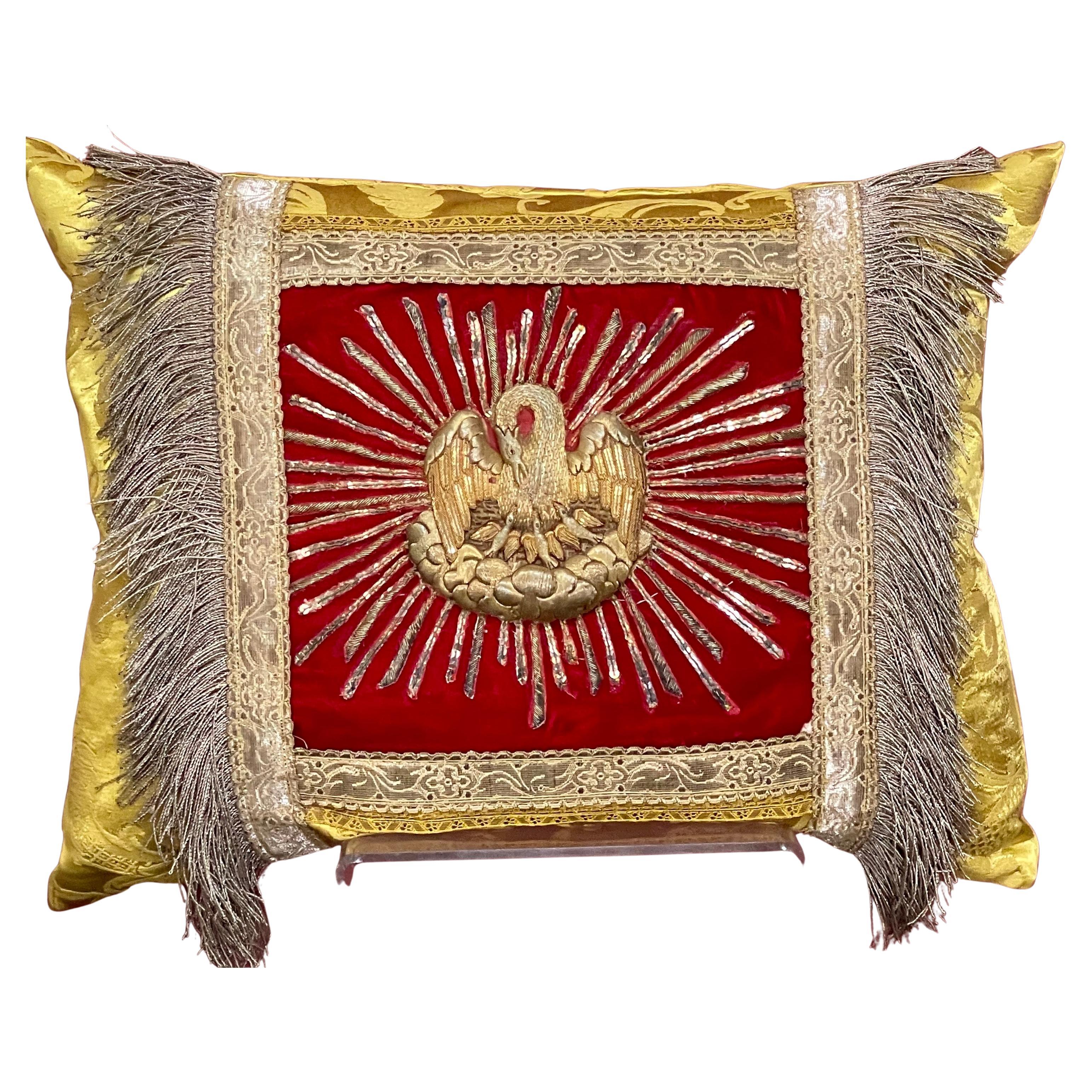 Hand Made Bespoke Pillow Antique Metallic Embroidered Pelican