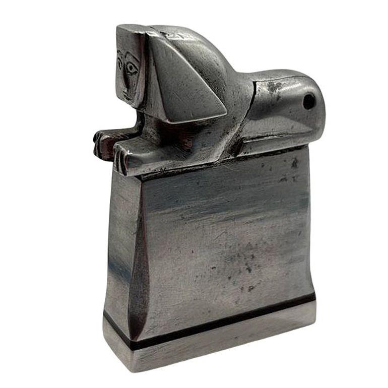 Hand Made Bespoke Silver Art Deco Sphinx Lift Arm Feuerzeug w / Geometrische Inlay (amerikanisch) im Angebot