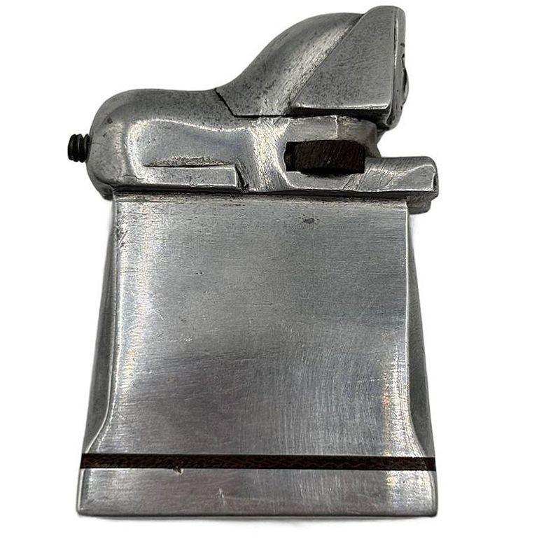 Hand Made Bespoke Silver Art Deco Sphinx Lift Arm Feuerzeug w / Geometrische Inlay im Zustand „Gut“ im Angebot in Van Nuys, CA