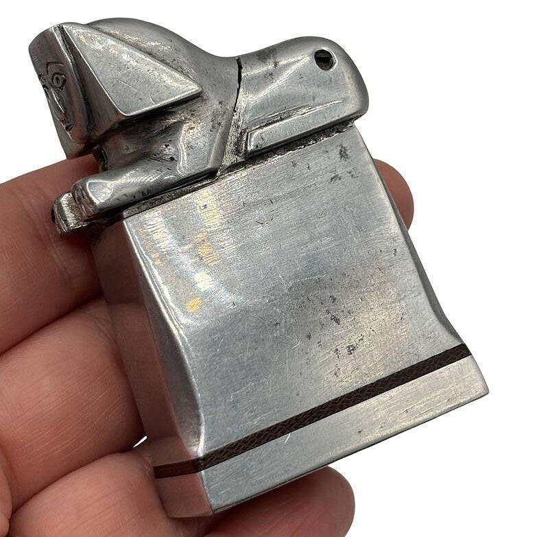 Hand Made Bespoke Silver Art Deco Sphinx Lift Arm Feuerzeug w / Geometrische Inlay (Frühes 20. Jahrhundert) im Angebot